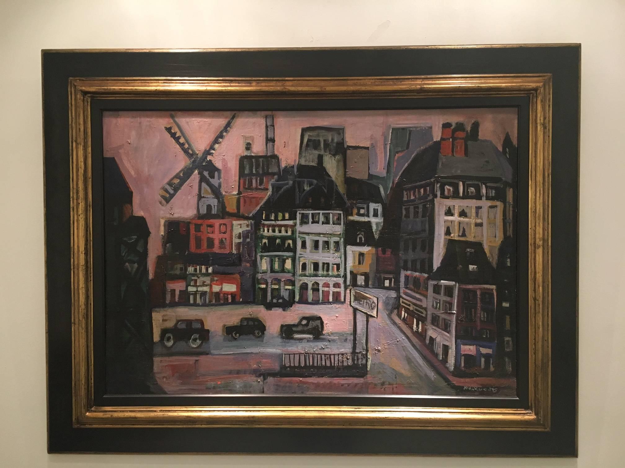 Raventos 32 MOULIN ROUGE. PARIS original expressionist acrylic canvas - Expressionist Painting by Maria Asuncion Raventos