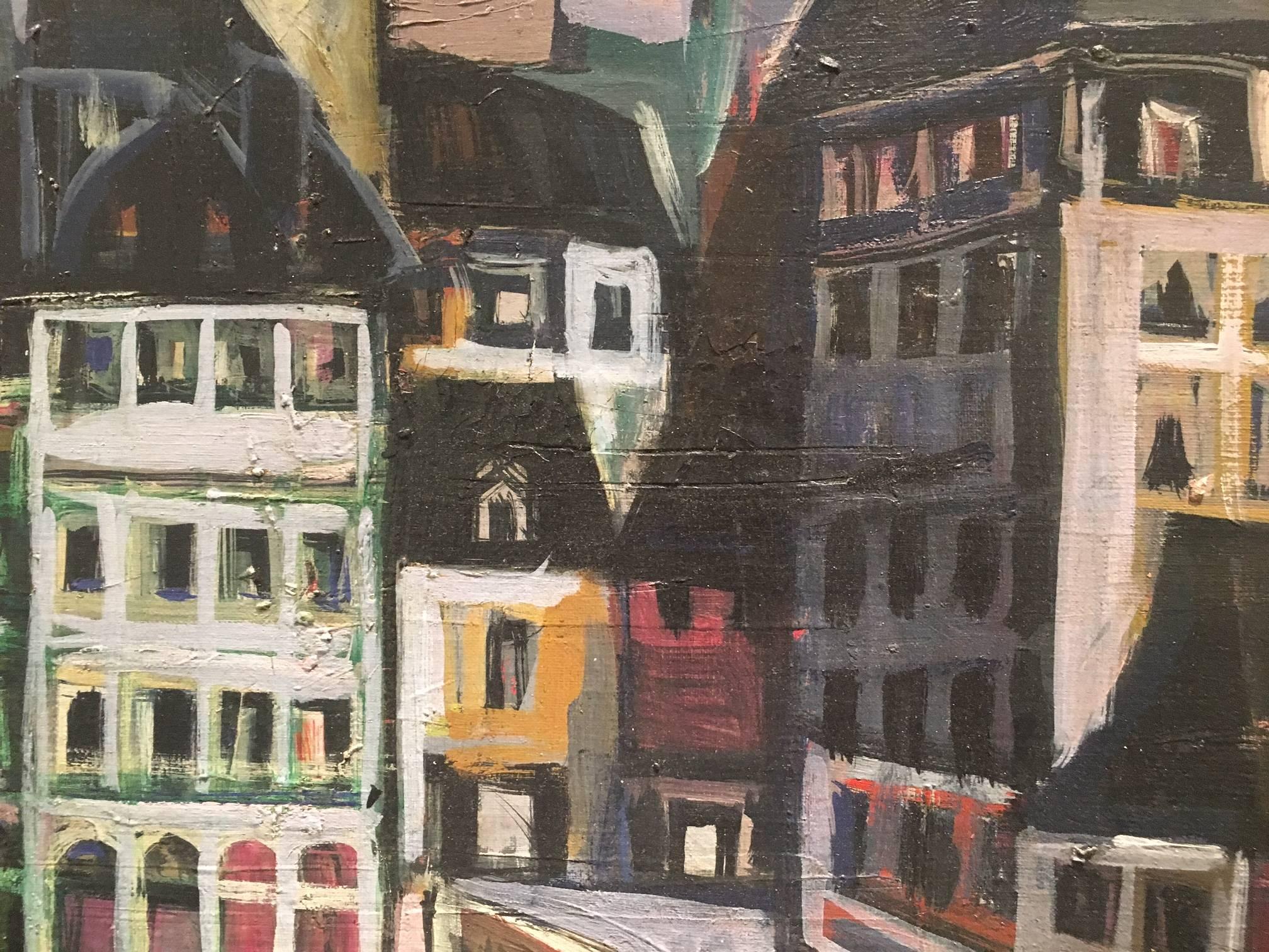 Raventos 32 MOULIN ROUGE. PARIS original expressionist acrylic canvas - Black Landscape Painting by Maria Asuncion Raventos