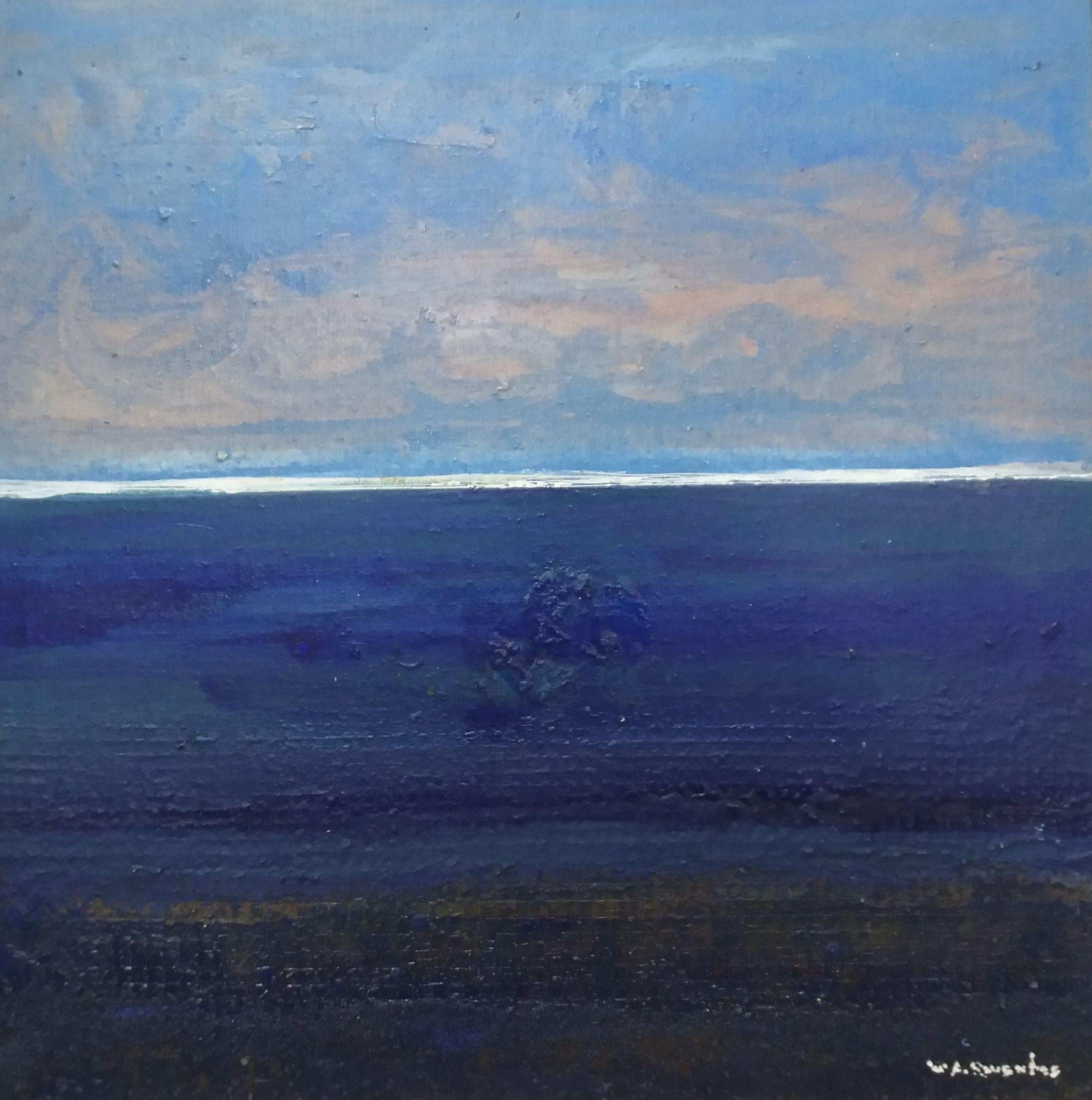 Raventos  MAR Y CIELO AZUL  lienzo expresionista original en técnica mixta
