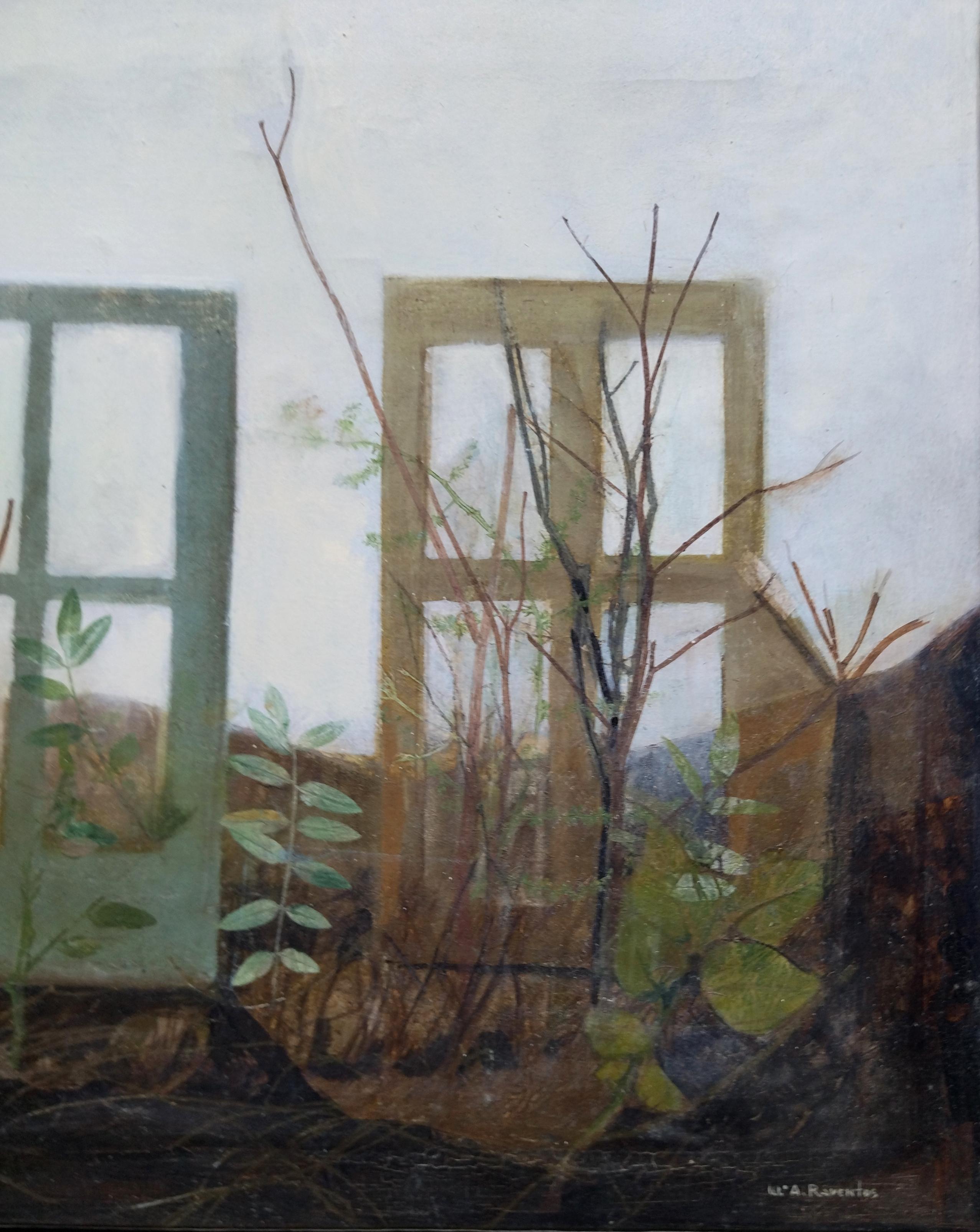 RAVENTOS  Winds Windows   Garden  Green original abstract mixed media For Sale 1