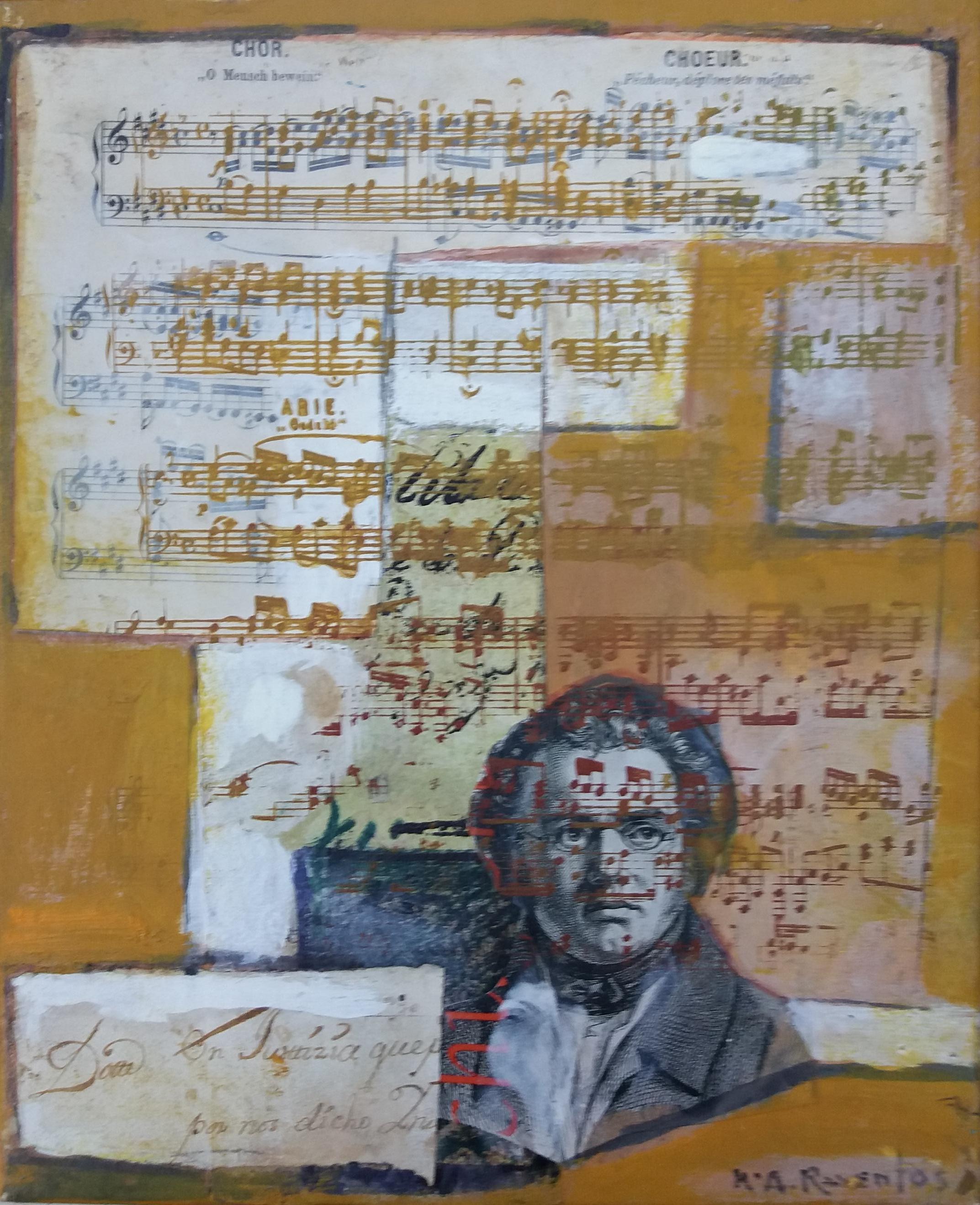 Raventos 36 Beethoven Mussic original expressionist mixed media painting - Painting by Maria Asuncion Raventos