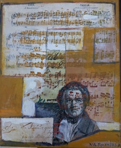 Raventos  Beethoven Mussic, peinture expressionniste originale en techniques mixtes