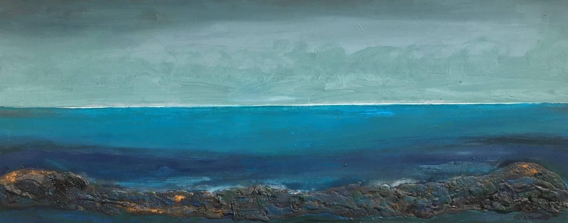 Maria Asuncion Raventos Landscape Painting -  Raventos 22  Marine  Big  Blue  original expressionist mixed media painting