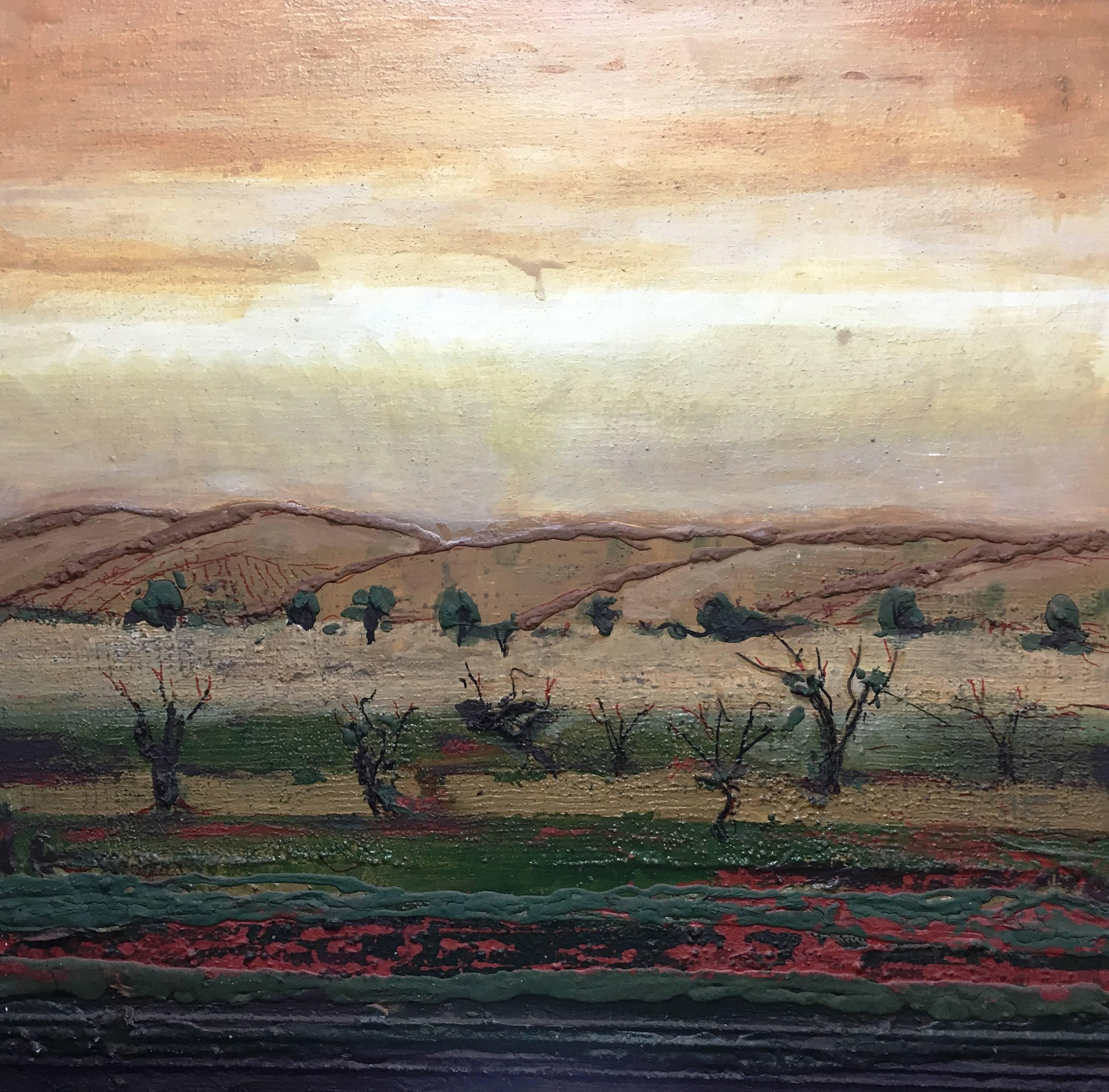  Raventos 7  Winds Vines  Trees  Square  Sunset  original expressionist acrylic - Painting by Maria Asuncion Raventos
