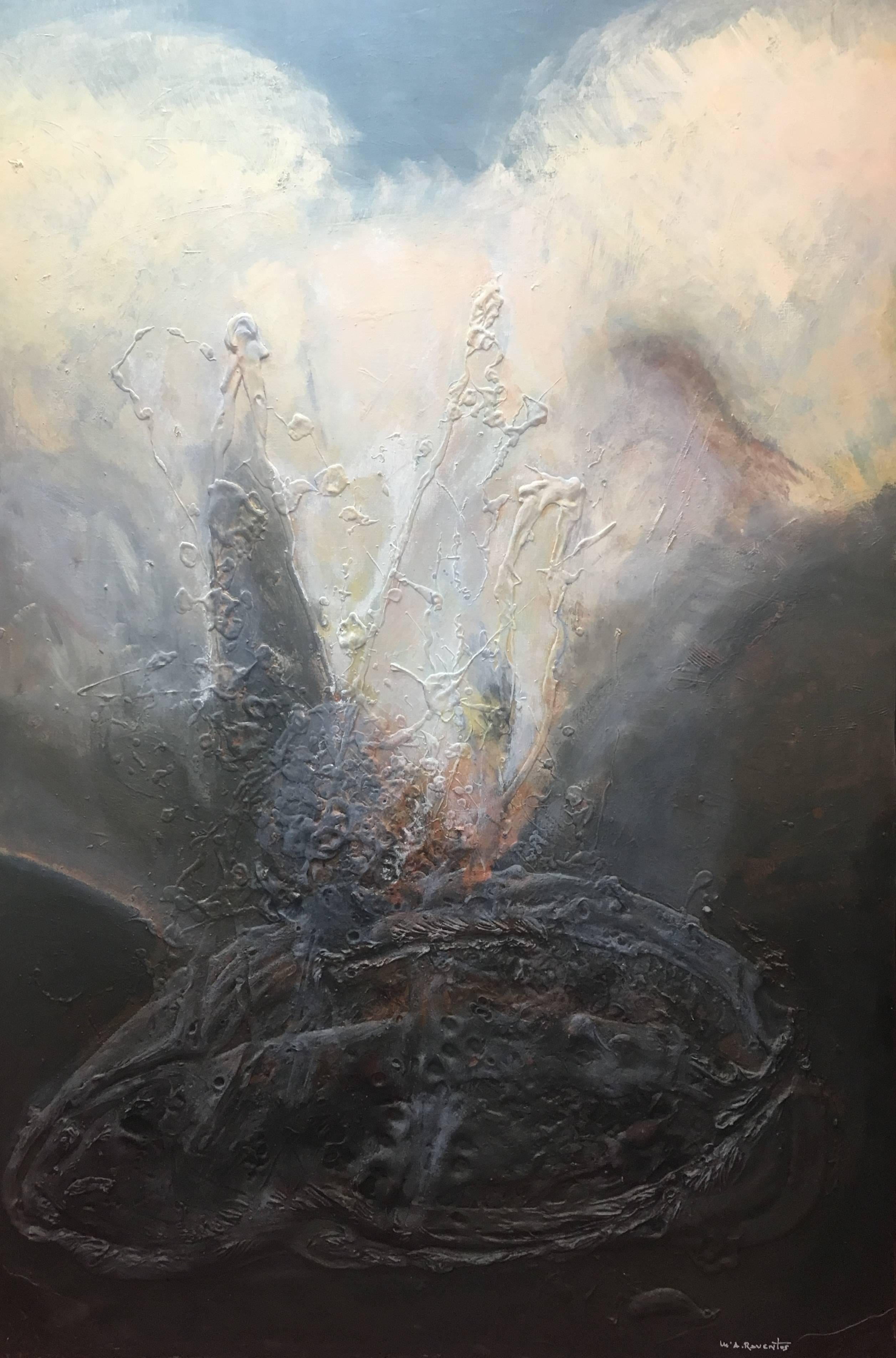 Raventos  Vertical  Big  original abstract mixed media painting - Painting by Maria Asuncion Raventos