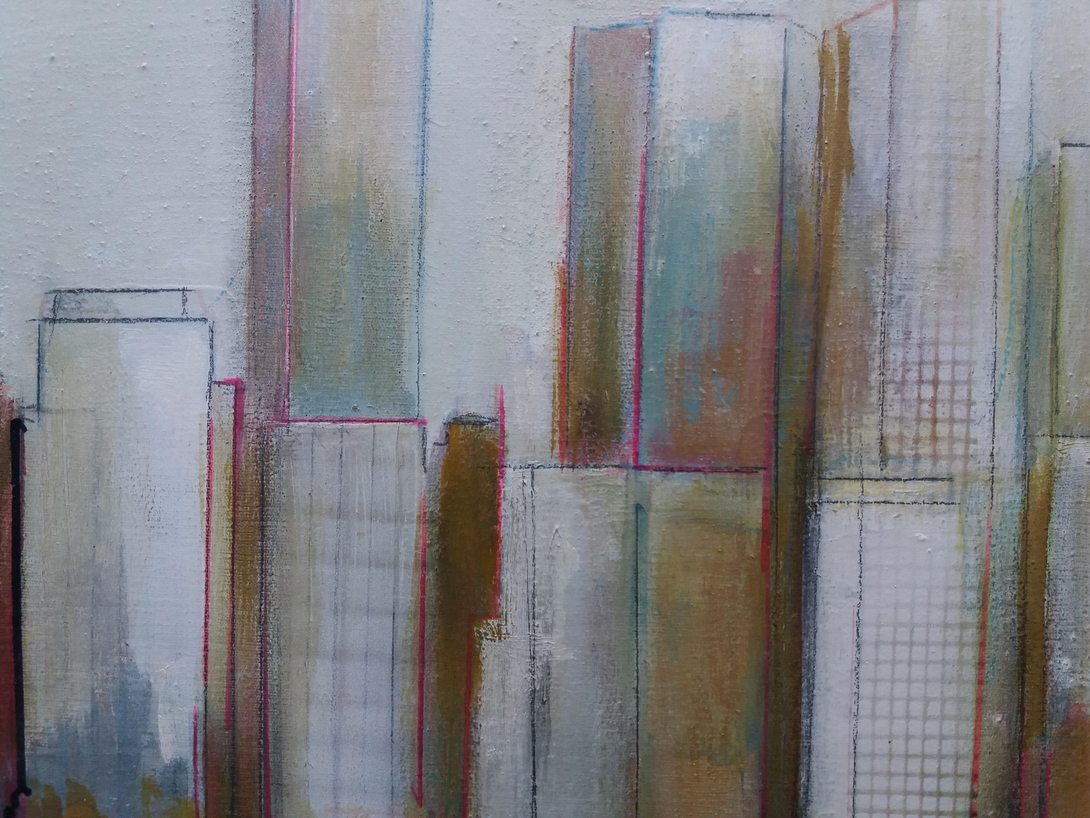 Raventos  6 witzige originale expressionistische Acrylgemälde (Schwarz), Landscape Painting, von Maria Asuncion Raventos