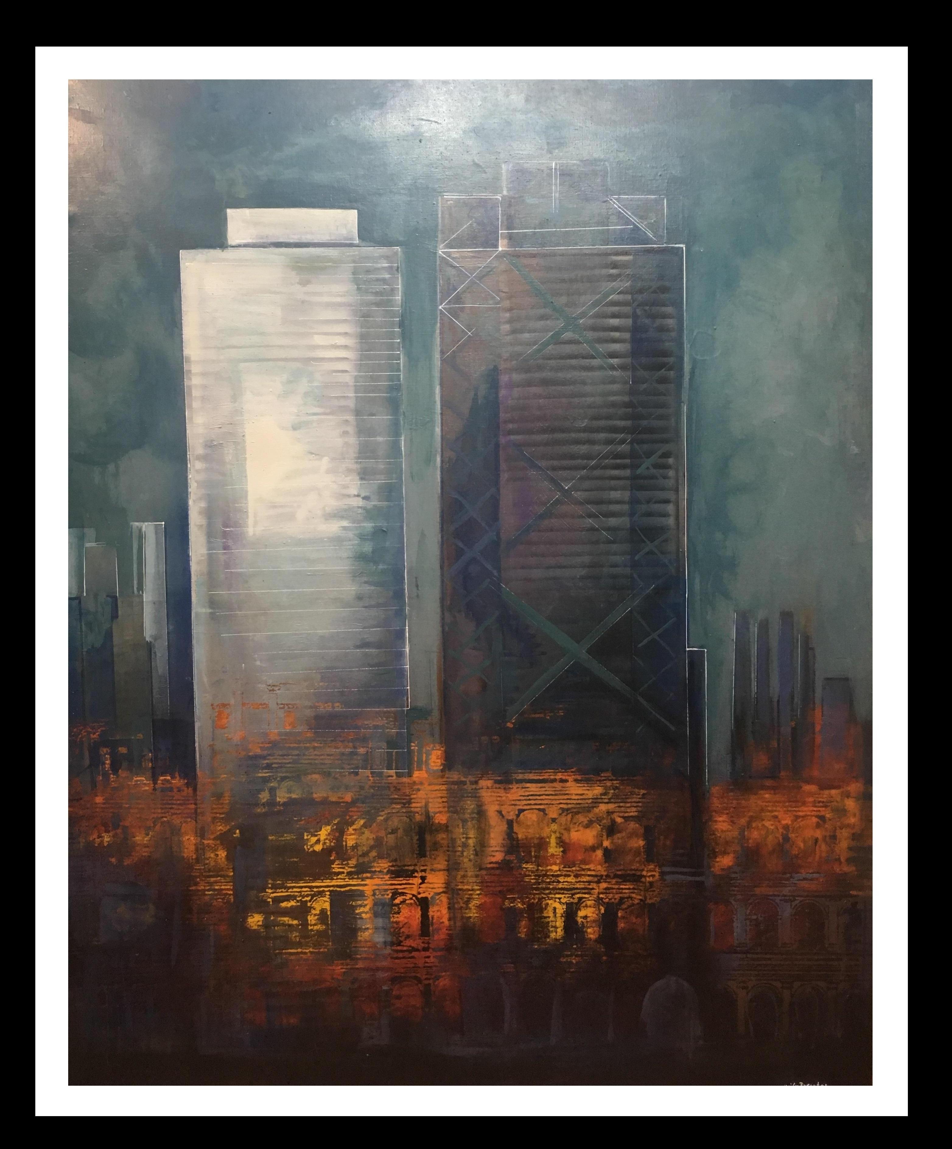 Maria Asuncion Raventos Landscape Painting – Raventos 6 Gig Vertical Barcelona original expressionist acrylic painting