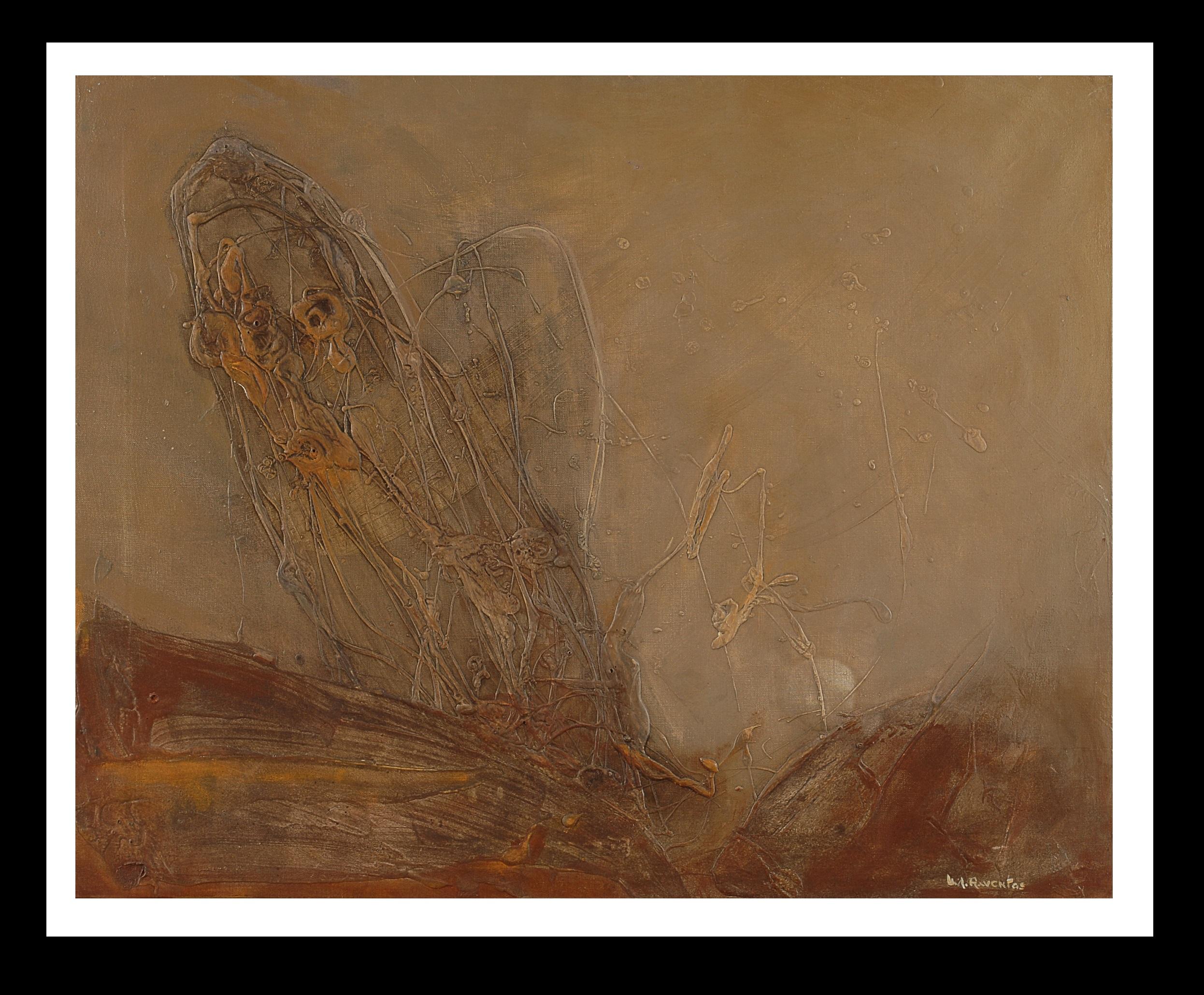 Raventos 6 Ocher Informalisme original abstrakte gemischte Medien Gemälde