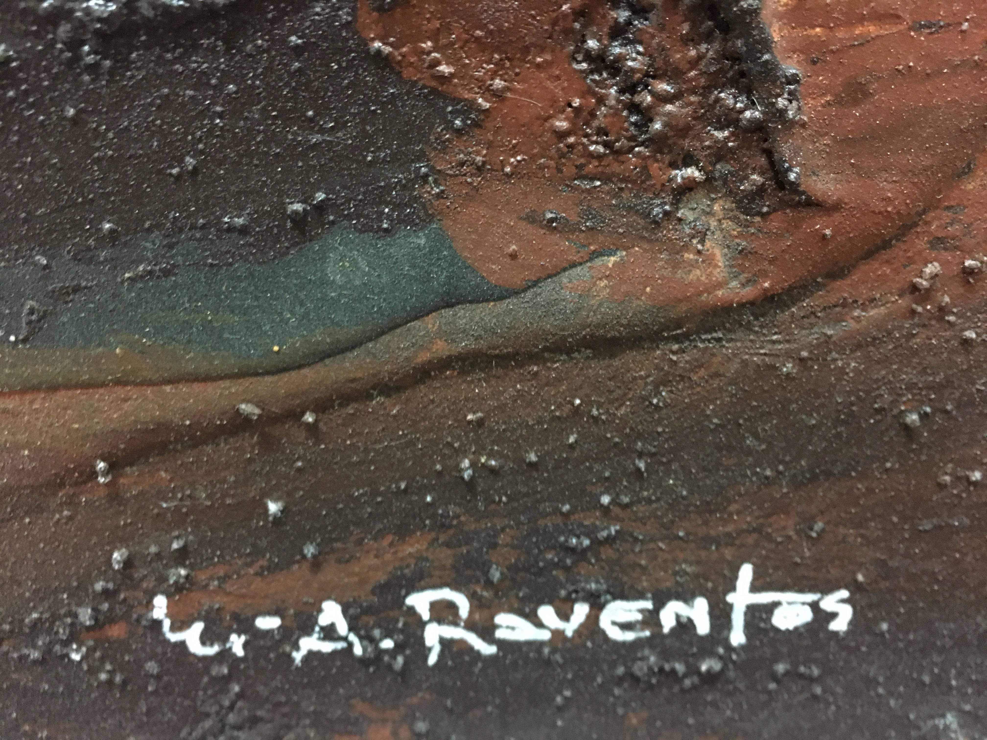 Raventos 6 Ocker Vertikal Big original abstrakte gemischte Medien Gemälde im Angebot 1