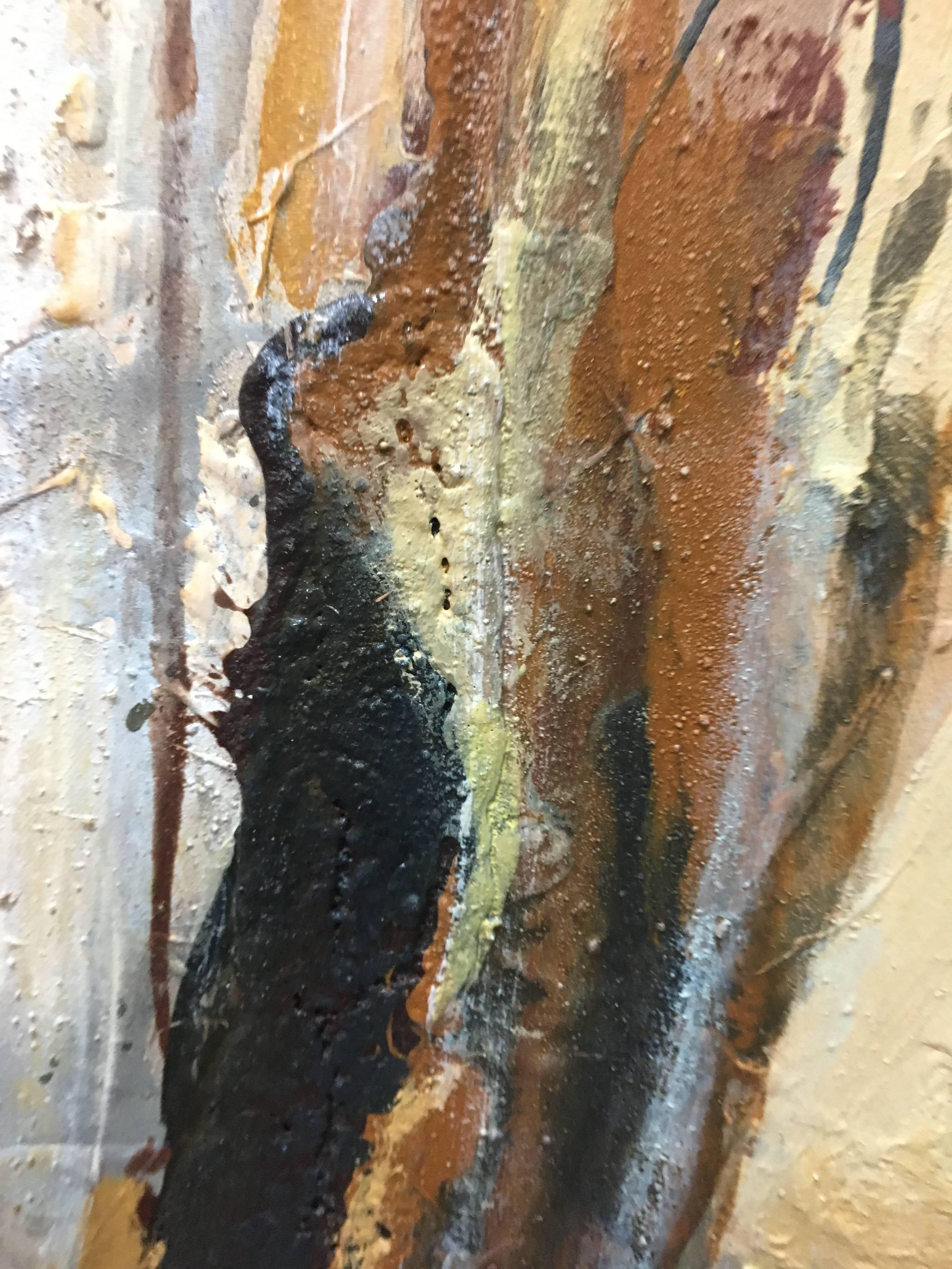 Raventos 6 Ocker Vertikal Big original abstrakte gemischte Medien Gemälde im Angebot 2