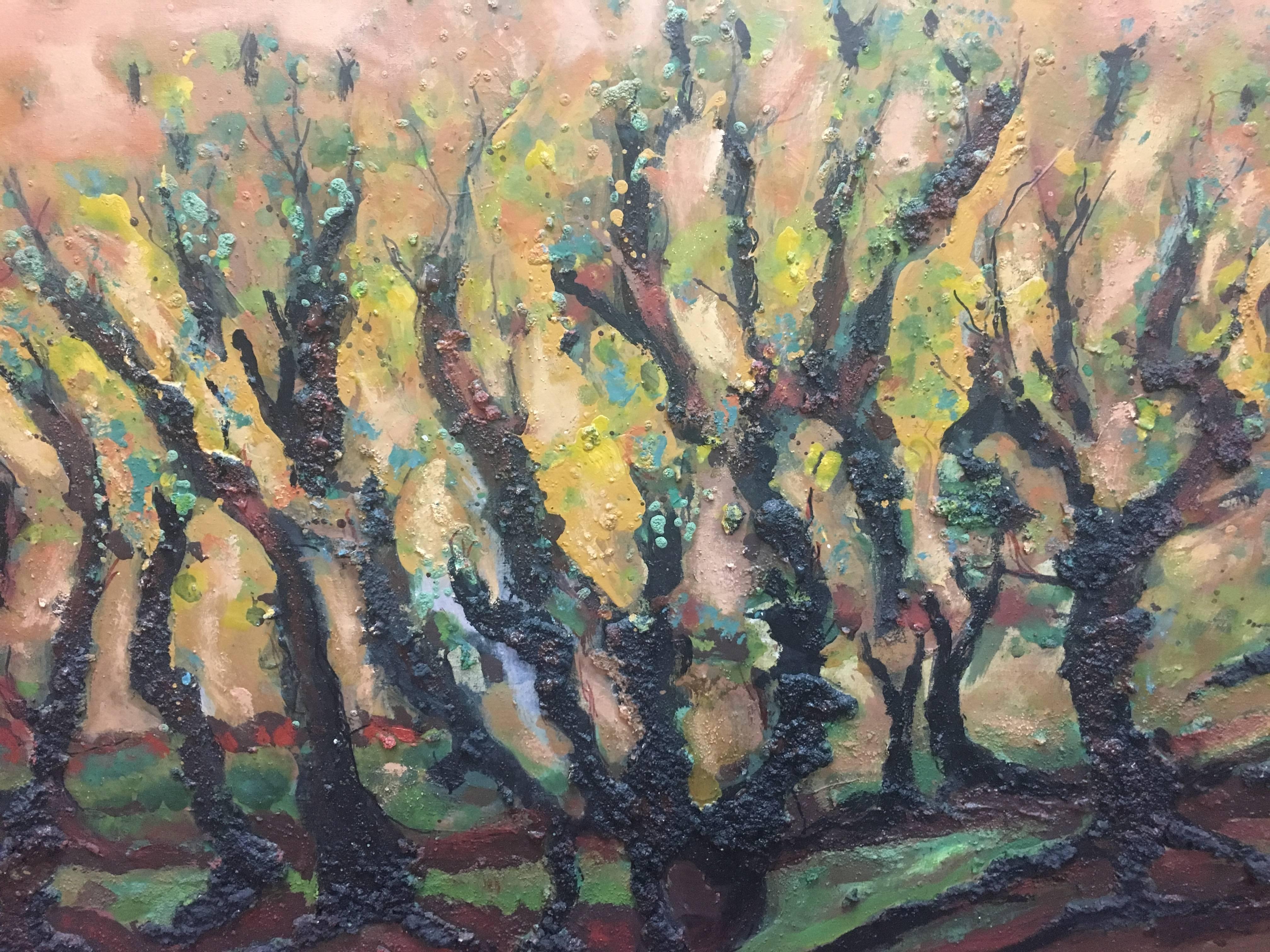Raventos  61  Landschaft von Vineyar  Großes expressionistisches Mixed-Media-Gemälde (Expressionismus), Painting, von Maria Asuncion Raventos