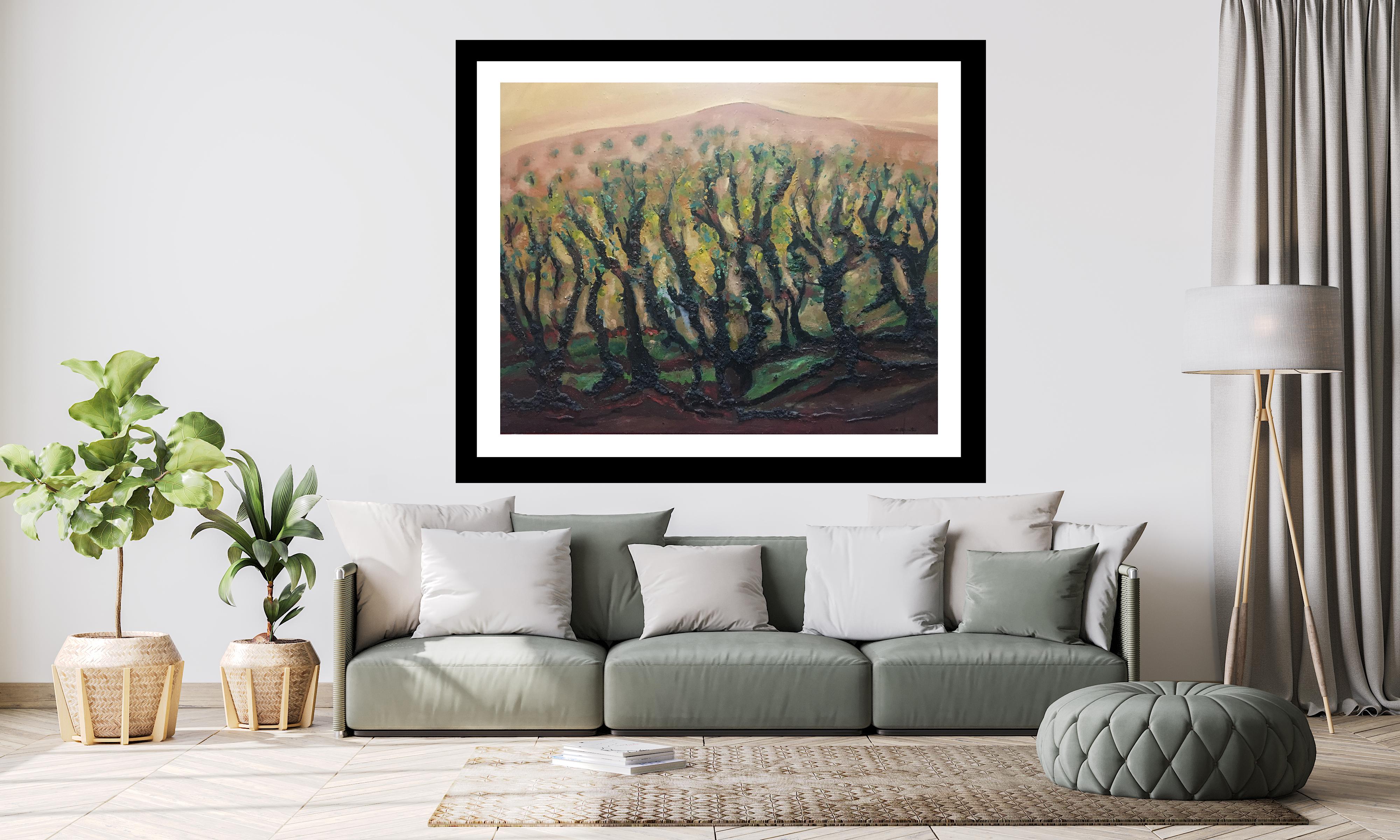 Raventos  61  Landschaft von Vineyar  Großes expressionistisches Mixed-Media-Gemälde im Angebot 3