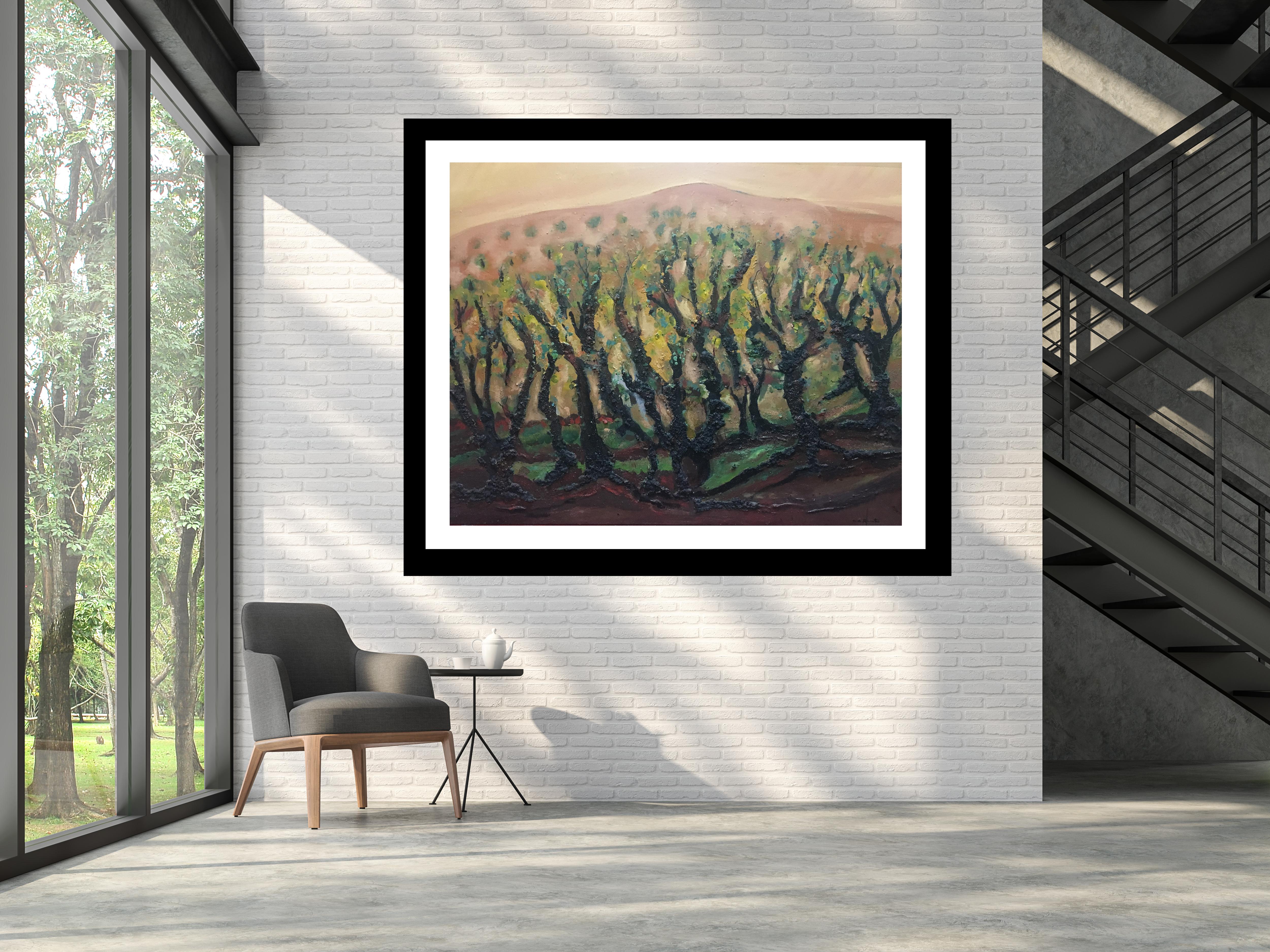 Raventos  61  Landschaft von Vineyar  Großes expressionistisches Mixed-Media-Gemälde im Angebot 4