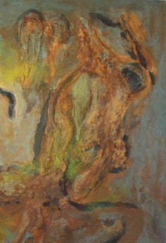 Raventos 67 Amarillo Dorado Verde "Psico-Freud" original abstracto técnica mixta