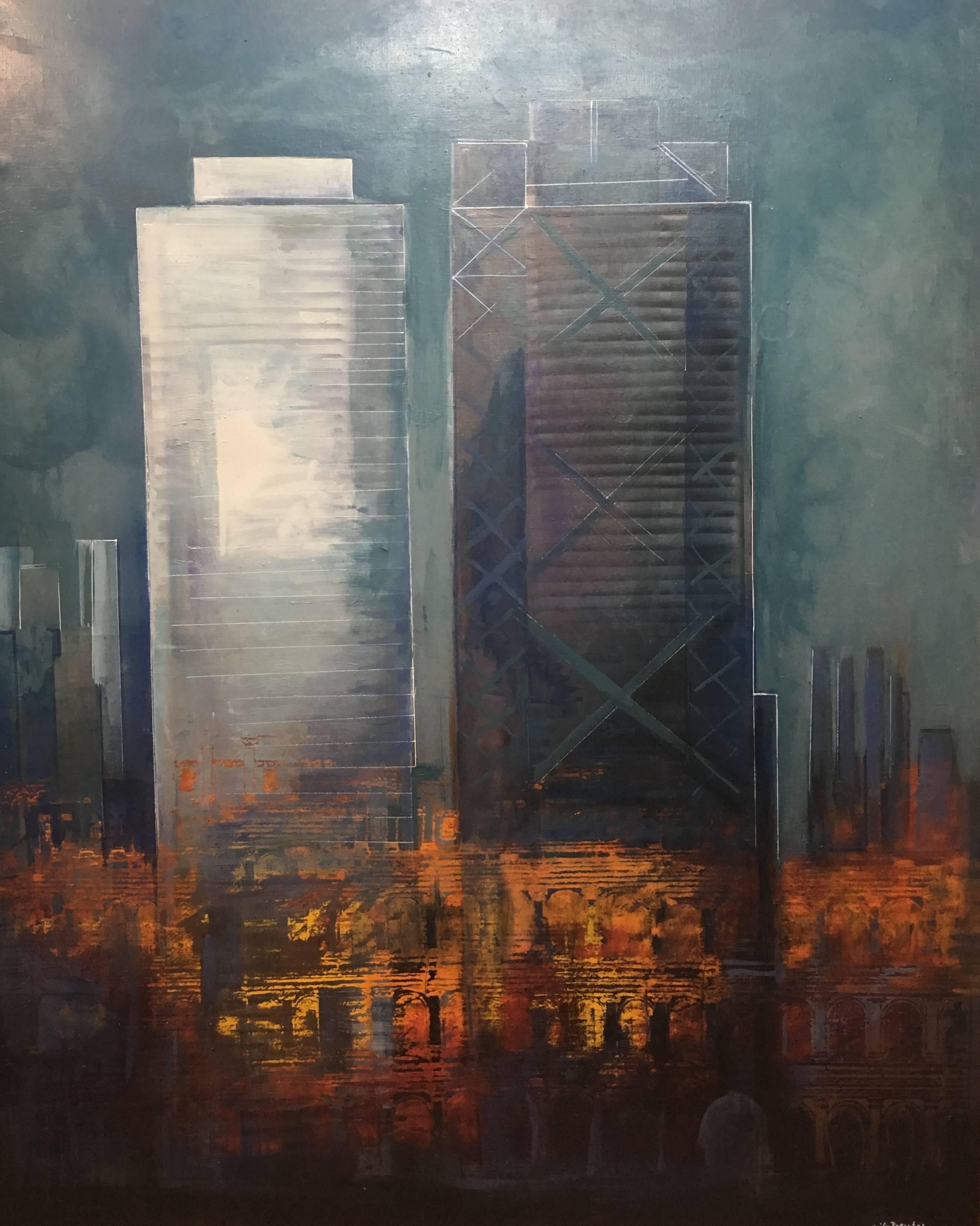 Raventos 7 Gig Vertical Barcelona  original expressionist acrylic painting - Painting by Maria Asuncion Raventos
