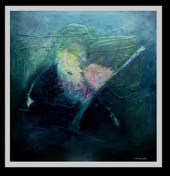 RAVENTOS 7 Green Square Big original abstraktes Gemälde in Mischtechnik