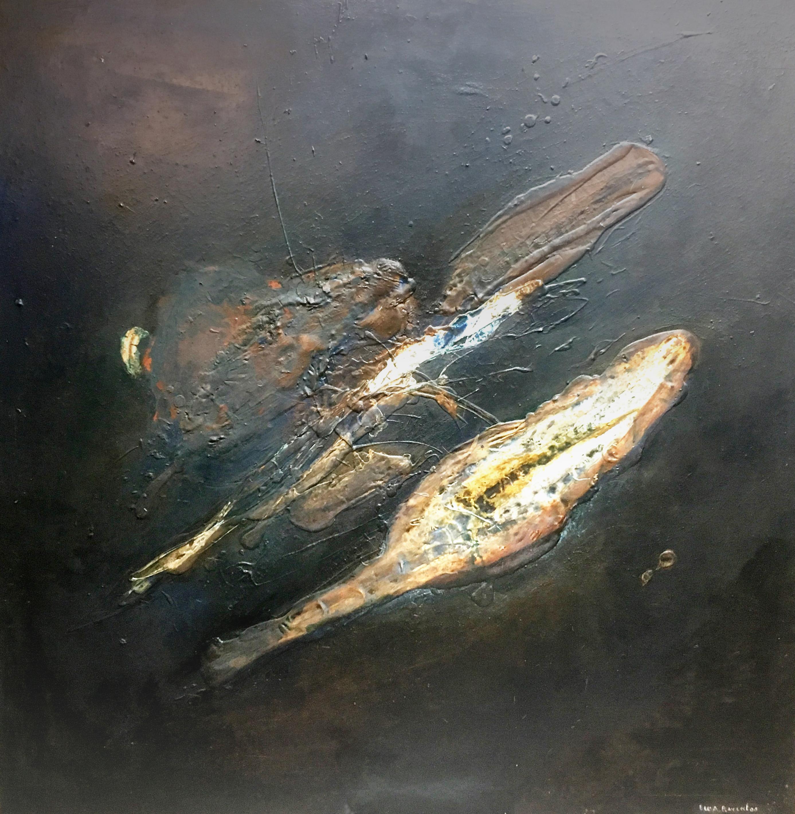 Abstract Painting di Maria Asuncion Raventos - Raventos   Nero  Quadrato  NEGRO  Grande.  tela astratta originale a tecnica mista