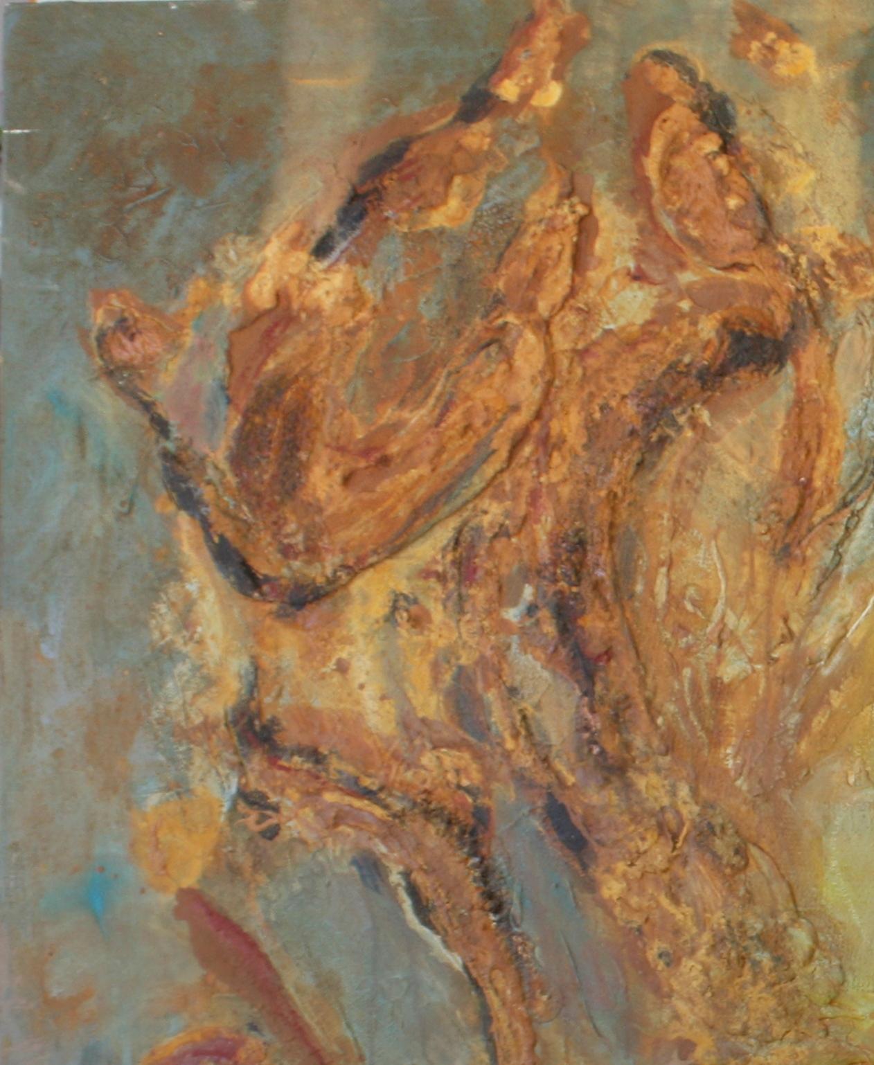 Raventos 82 Golden  Gelb  Grün  „Psico-Freud“ Original abstrakte Mischtechniken (Abstrakt), Painting, von Maria Asuncion Raventos