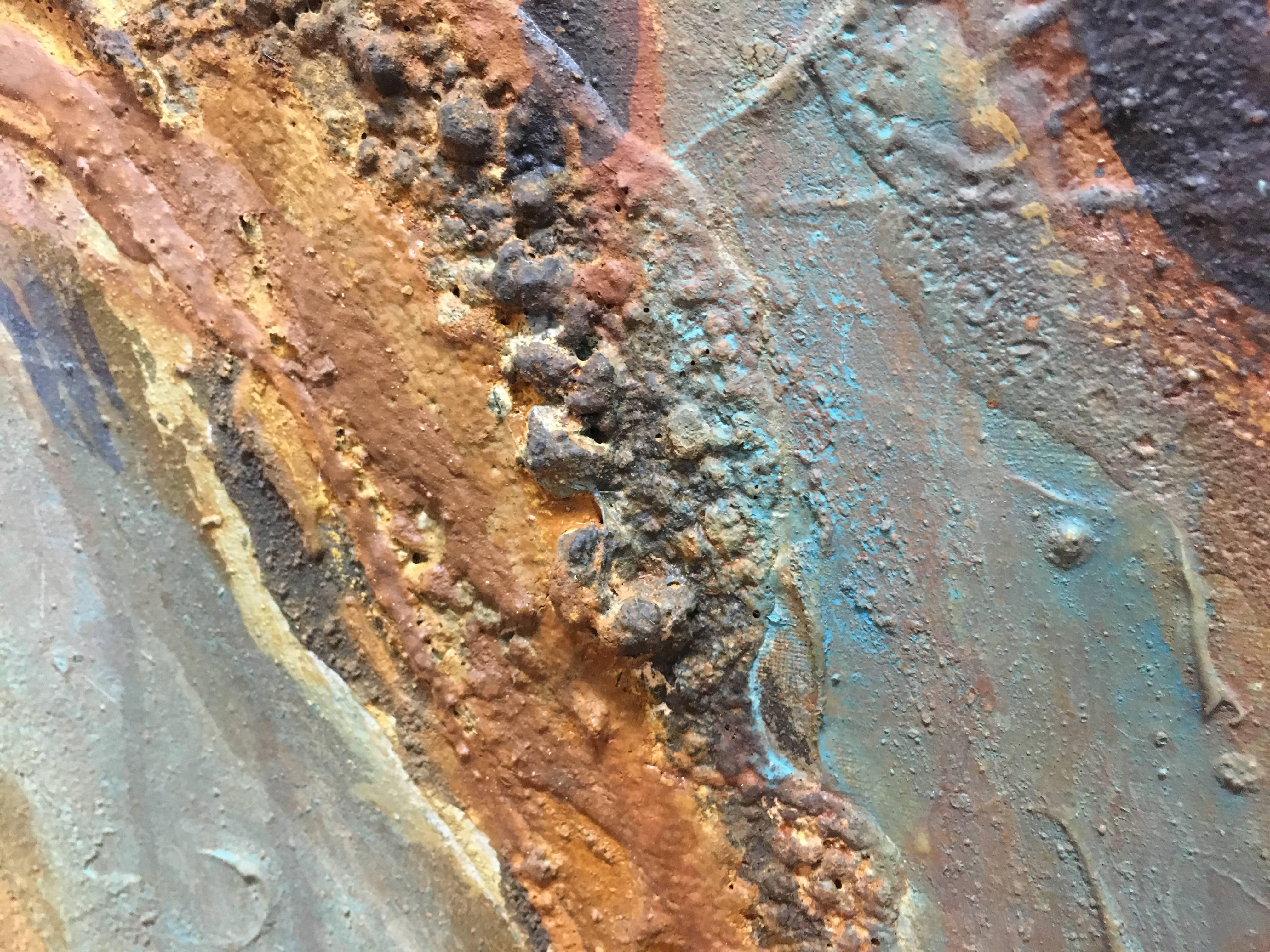 Raventos 82 Golden  Gelb  Gr�ün  „Psico-Freud“ Original abstrakte Mischtechniken (Braun), Abstract Painting, von Maria Asuncion Raventos
