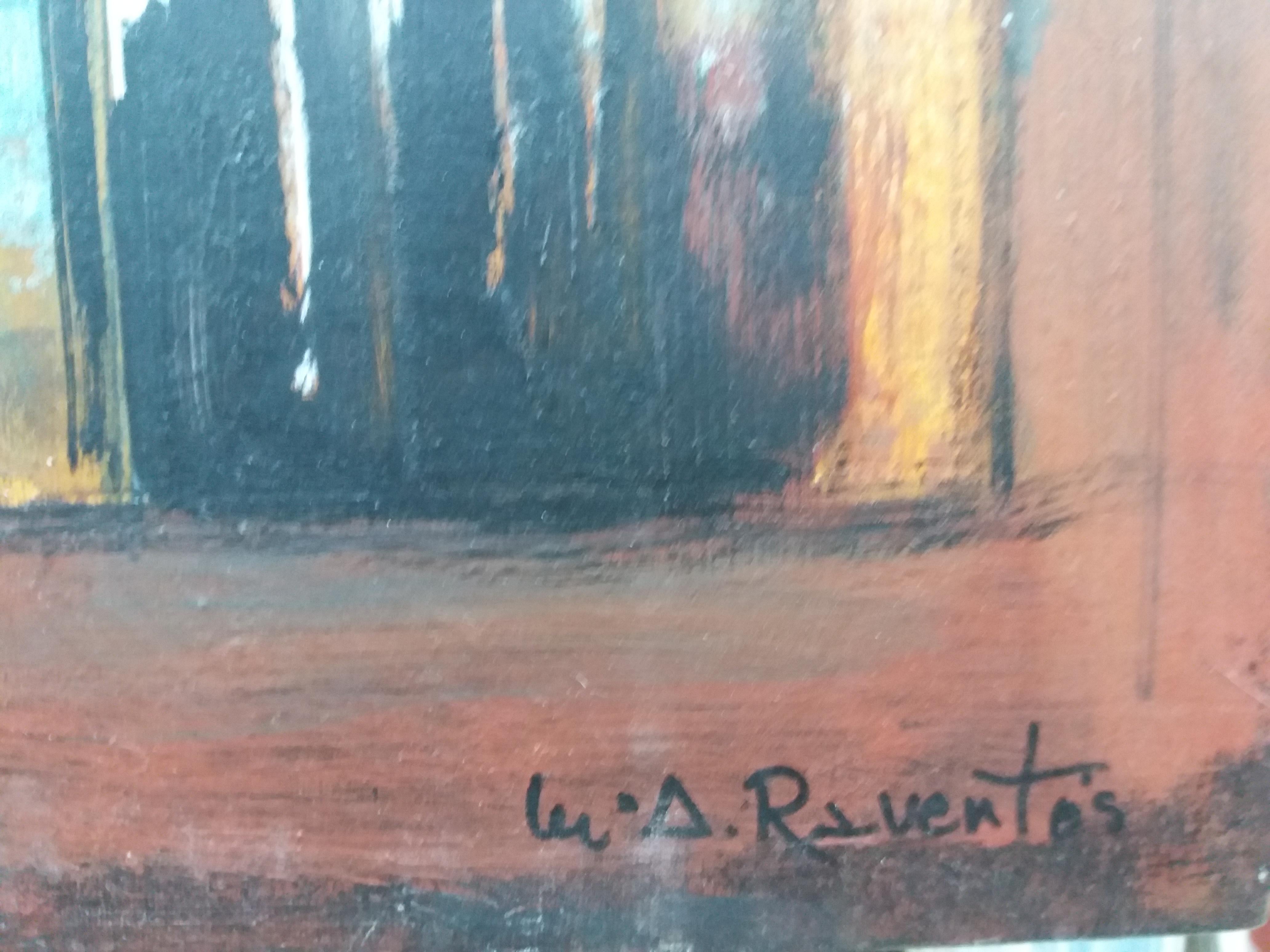 Raventos  SHEET MUSIC Violin original expressionist acrylic paintig - Expressionist Painting by Maria Asuncion Raventos