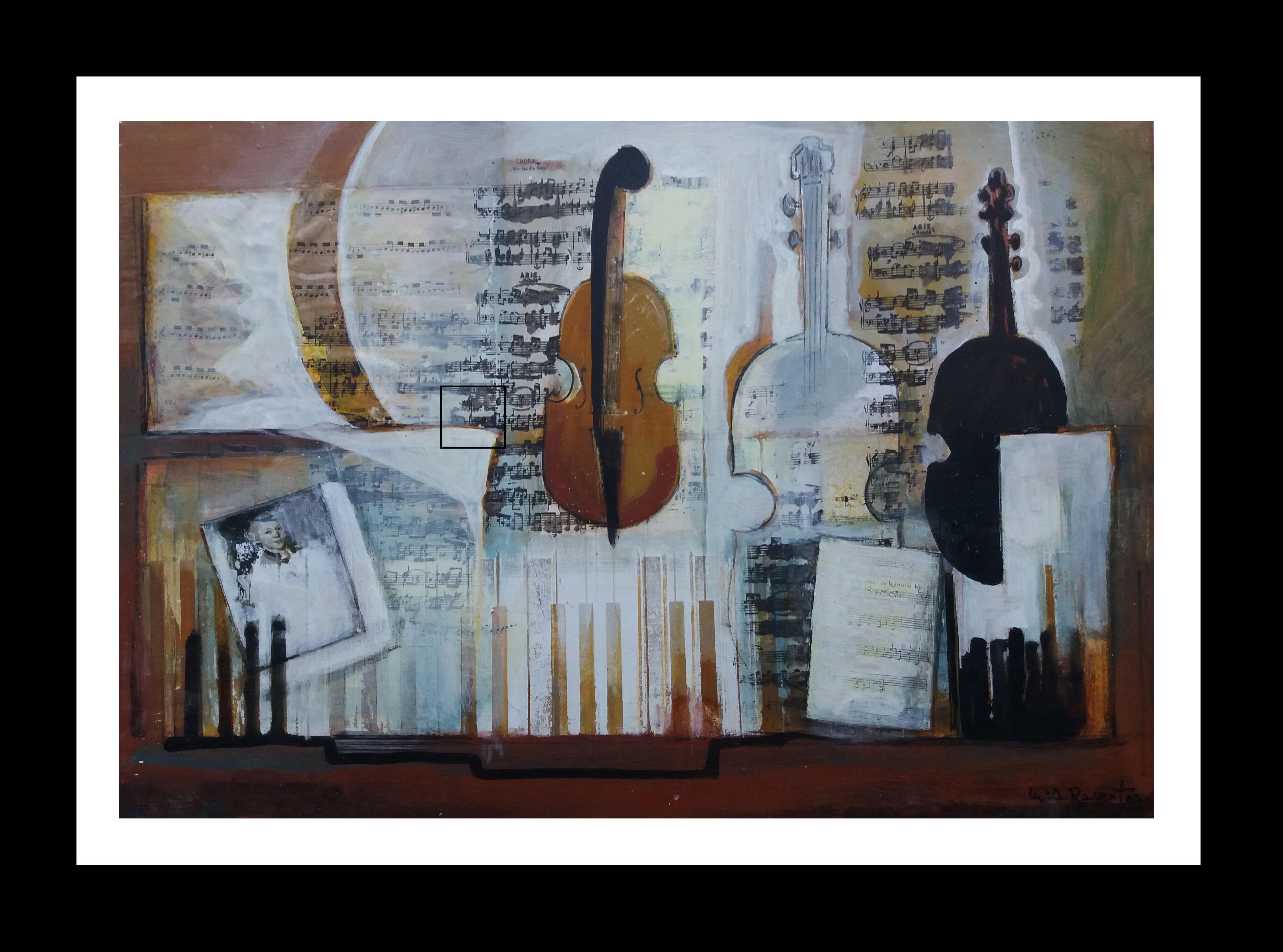 Maria Asuncion Raventos Interior Painting – Raventos  SHEET MUSIC Violin Original expressionistisches Acrylgemälde