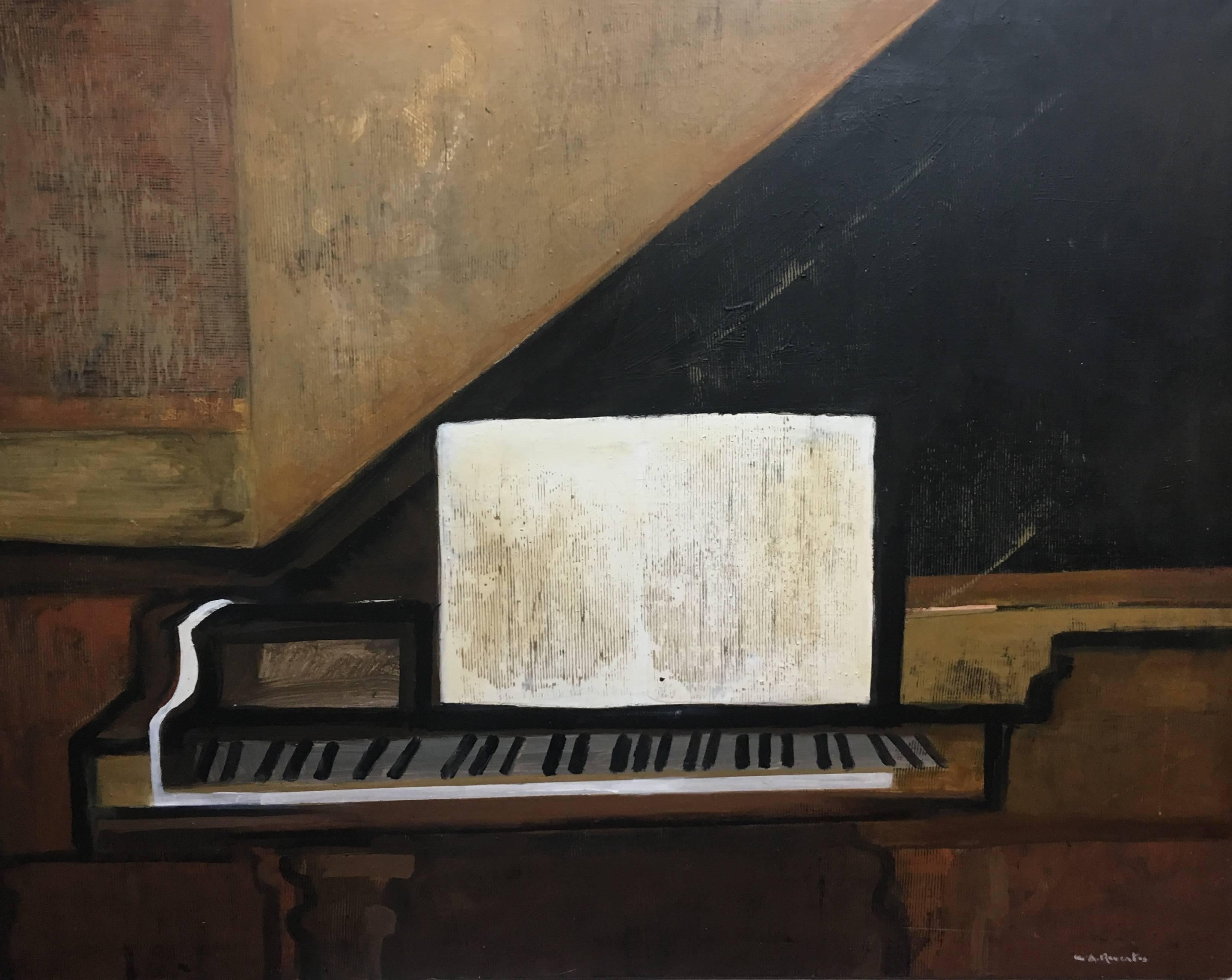 Raventos   Piano and Shett II original expressionist acrylic painting - Painting by Maria Asuncion Raventos