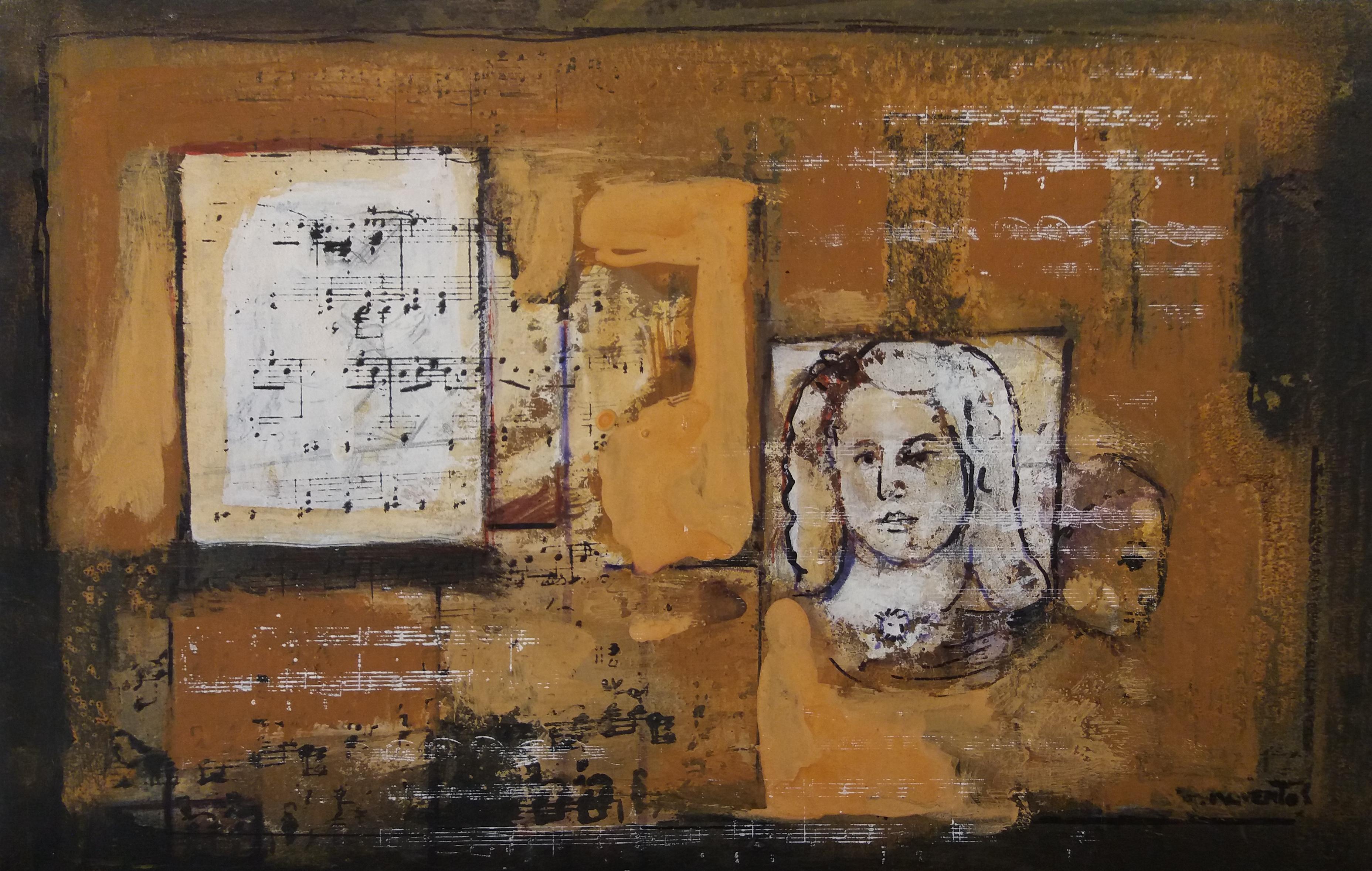 Raventos  Résumé  Musique  Partition  acrylique expressionniste originale  - Painting de Maria Asuncion Raventos