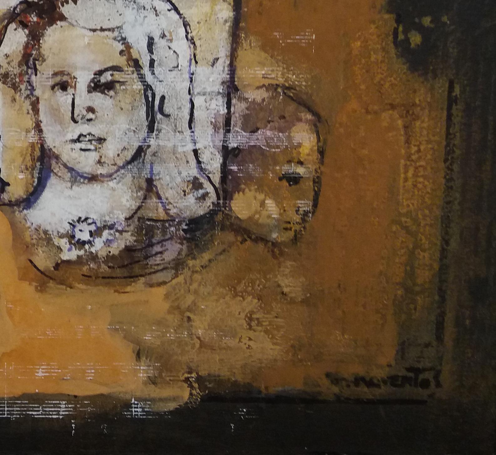 Raventos  Résumé  Musique  Partitions  acrylique expressionniste originale - Expressionniste Painting par Maria Asuncion Raventos