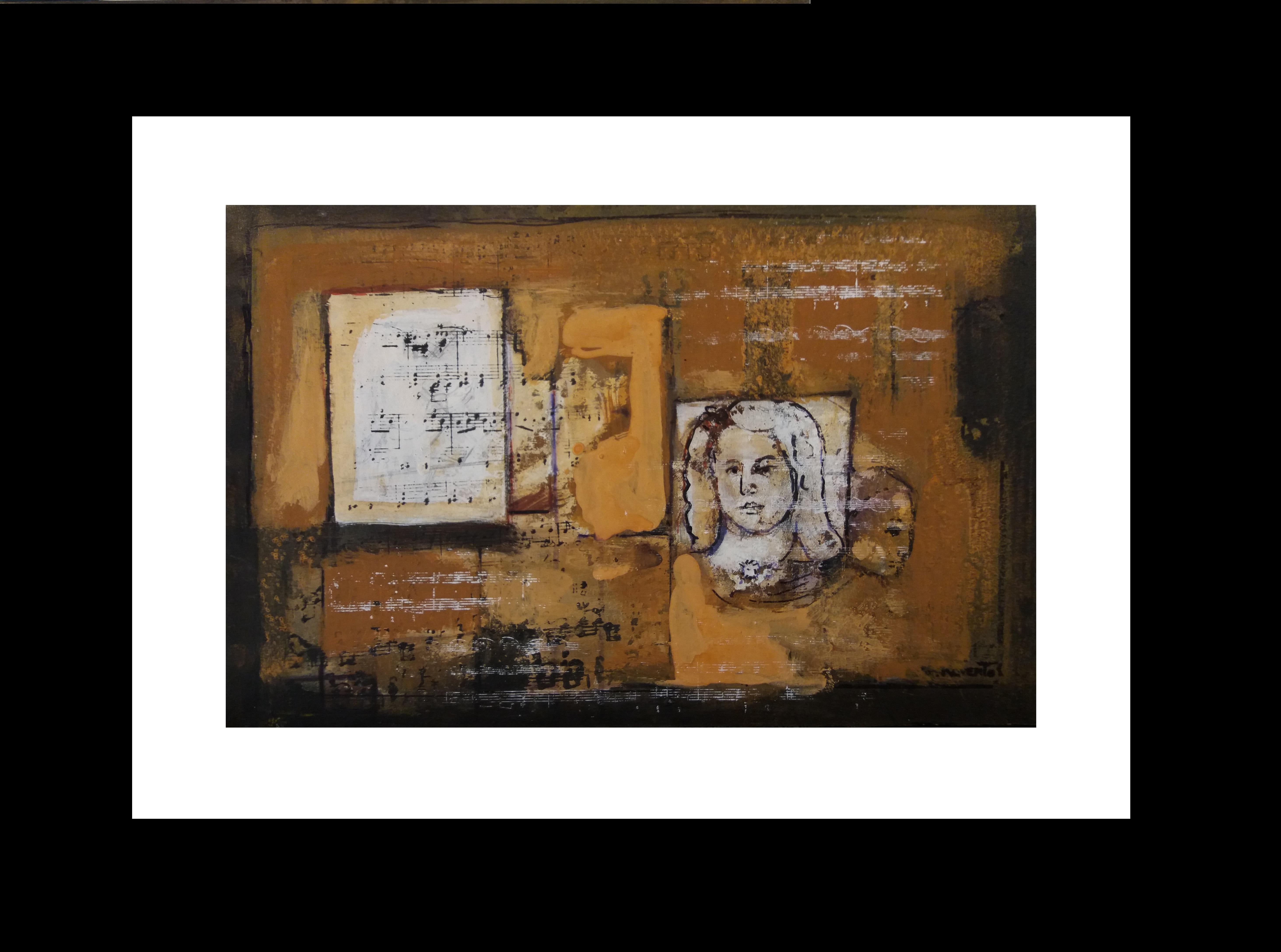 Maria Asuncion Raventos Still-Life Painting - Raventos  Abstract  Music  Sheet Music  original expressionist acrylic 