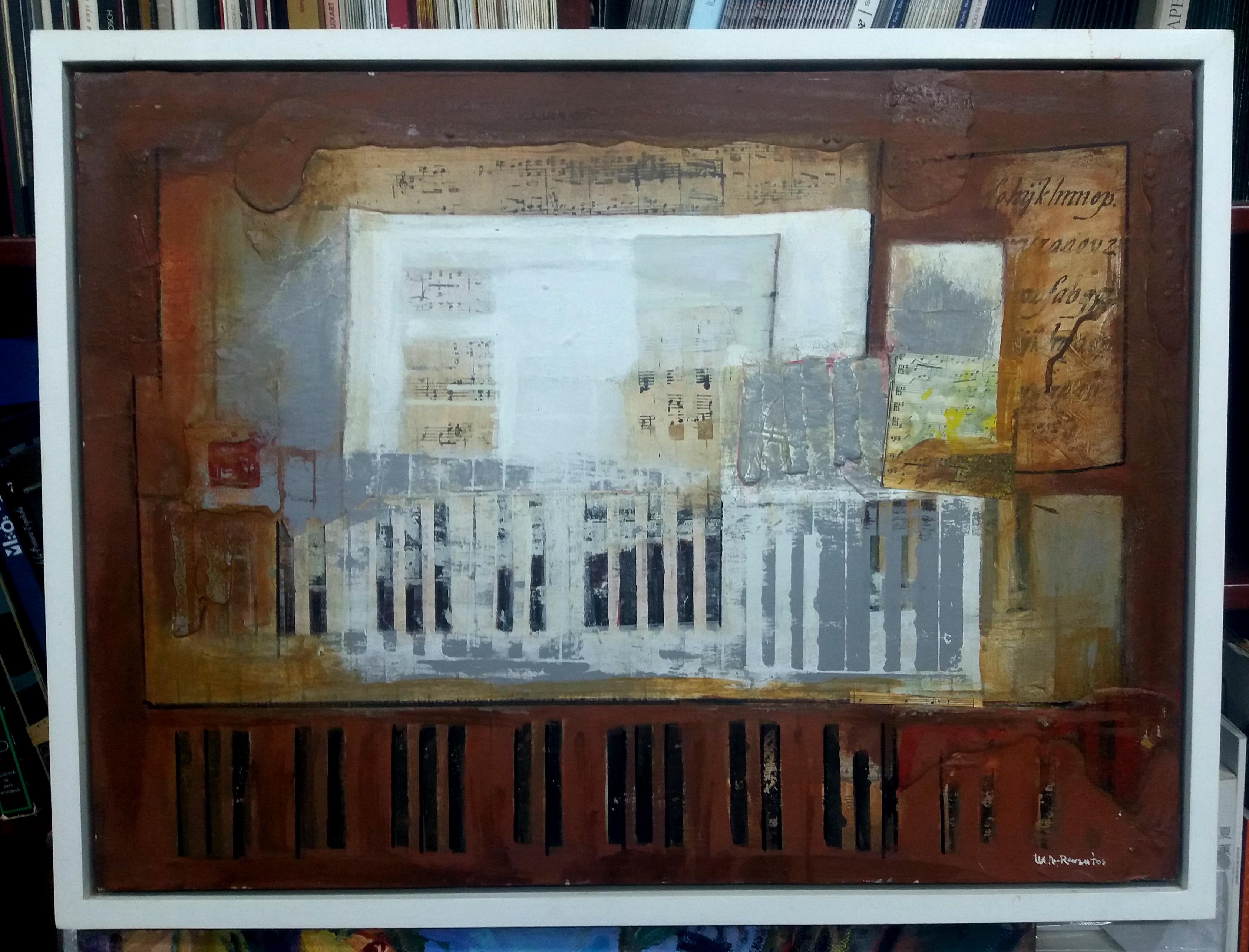 Raventos   Abstract  Piano and Sheet Music - original expressionist acrylic  - Expressionist Painting by Maria Asuncion Raventos