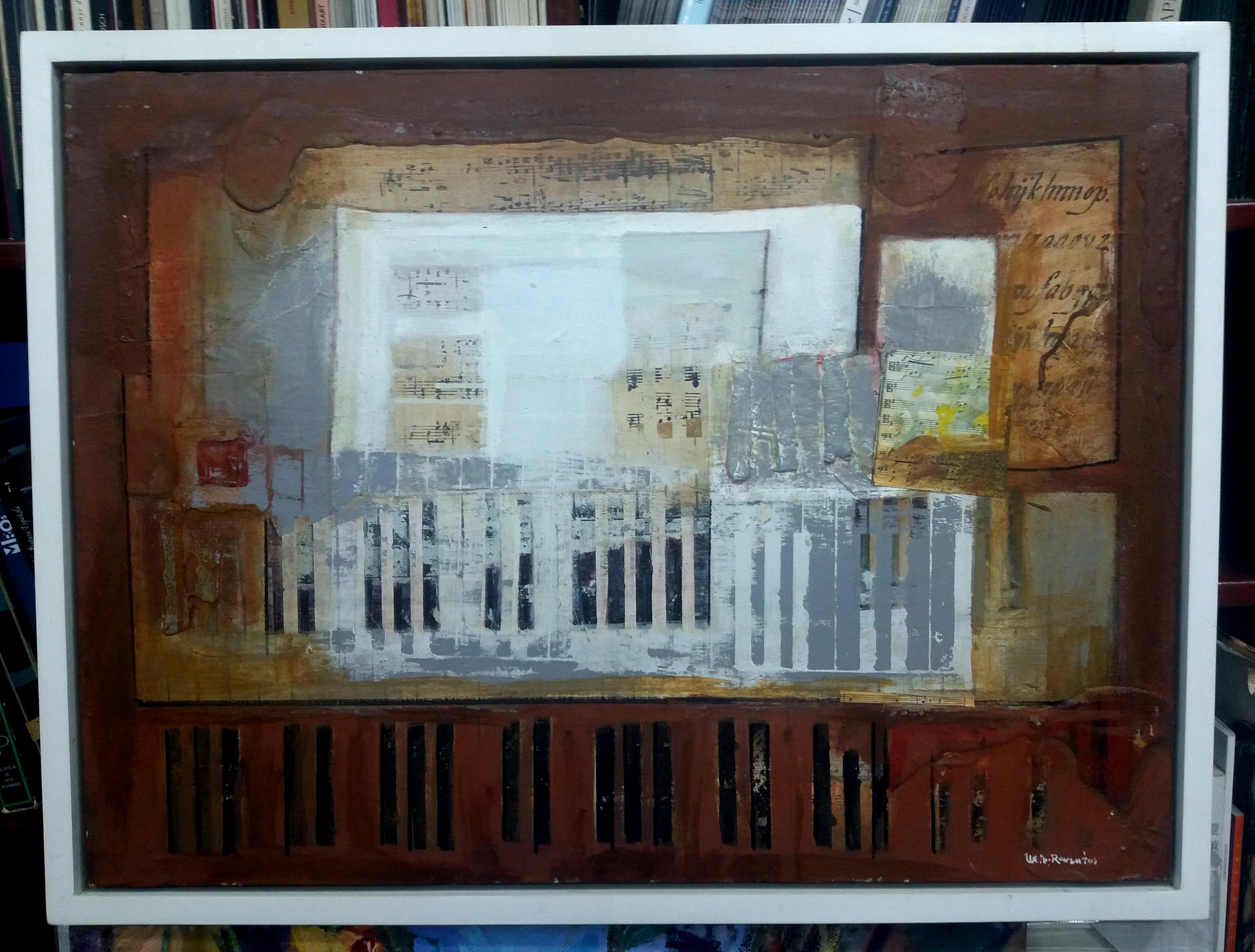 Raventos  Astratto  Pianoforte e spartiti - originale acrilico espressionista - Abstract Painting Nero di Maria Asuncion Raventos