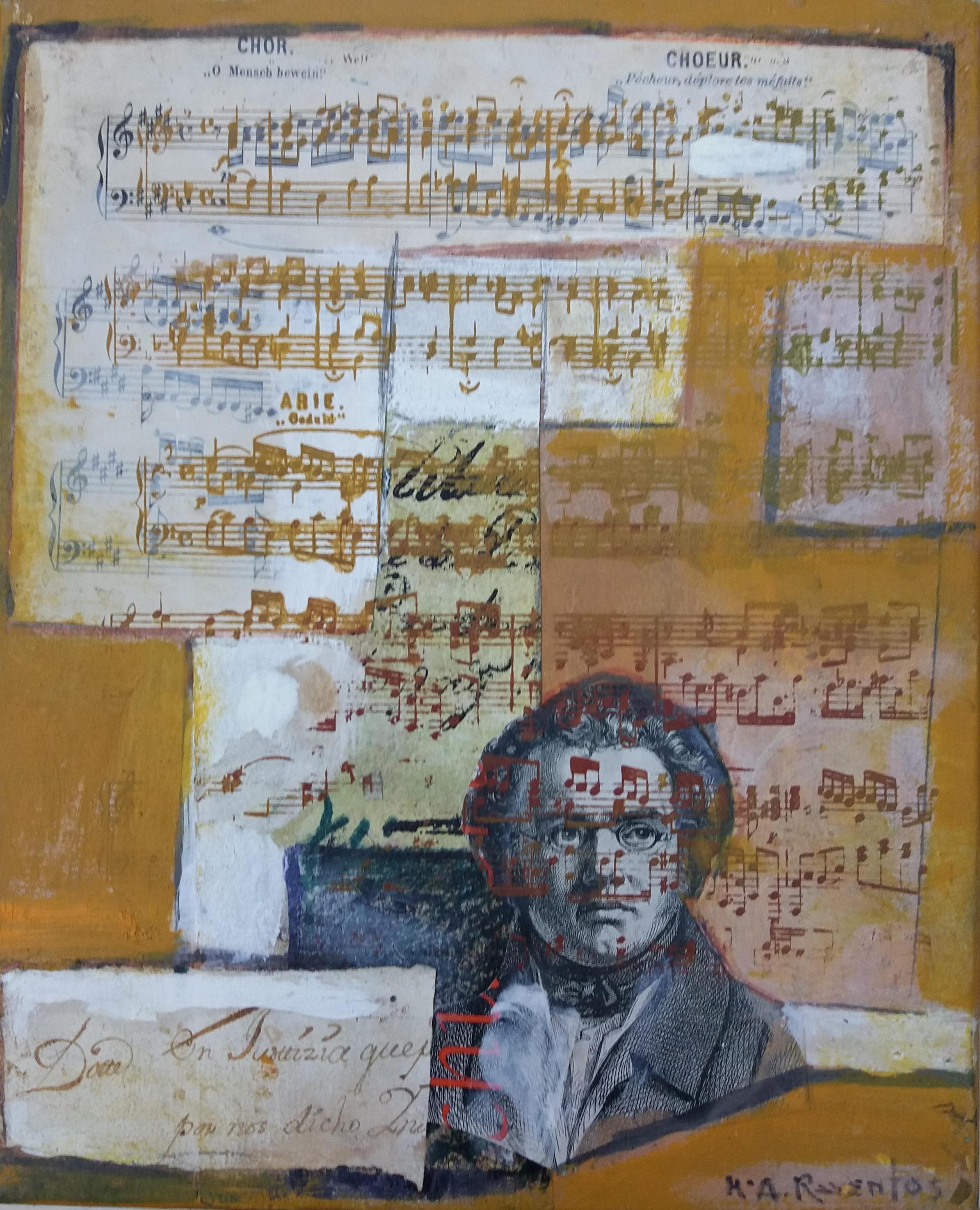 Raventos  Beethoven Mussic original expressionist mixed media painting - Expressionist Painting by Maria Asuncion Raventos