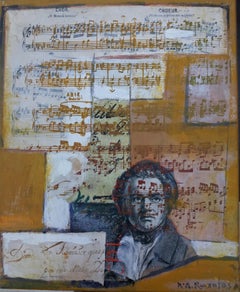 Raventos Beethoven Mussic, peinture expressionniste originale en techniques mixtes