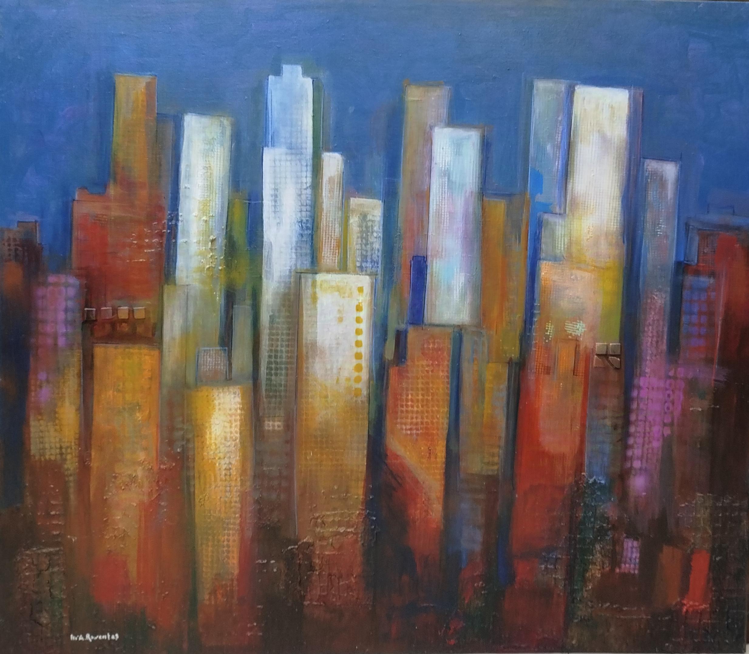 Raventos  Gran Azul Naranja  pintura acrílica expresionista original en venta 9