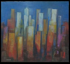 Raventos  Big Blue Orange  original expressionist acrylic painting