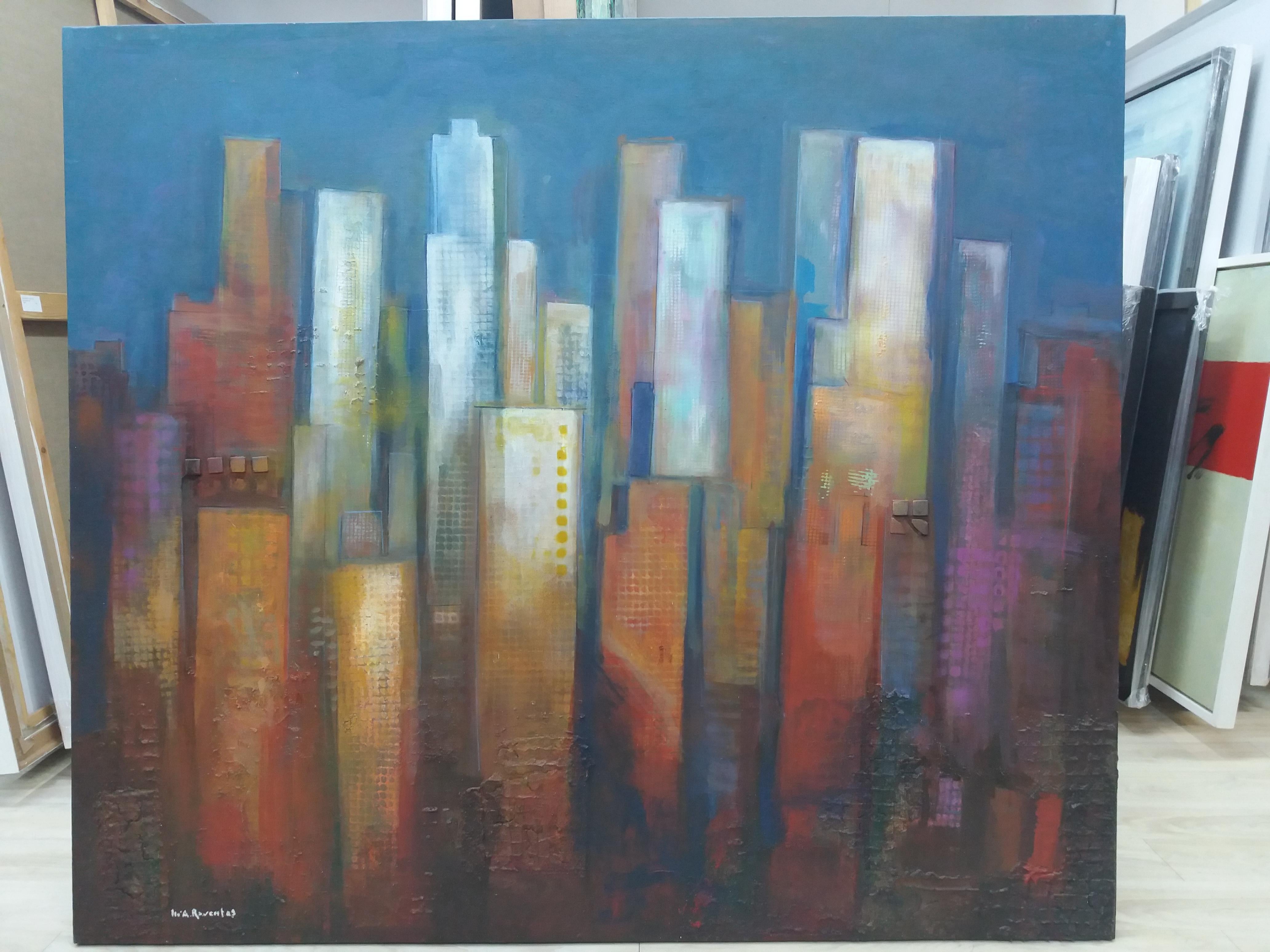 Raventos  Großes Blau-orange  Original-expressionistisches Acrylgemälde (Expressionismus), Painting, von Maria Asuncion Raventos