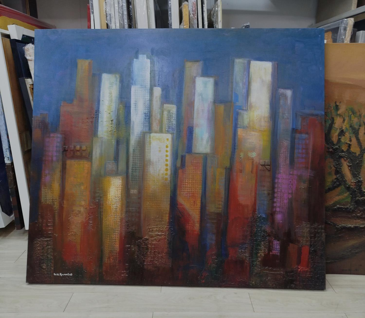 Raventos  Gran Azul Naranja  pintura acrílica expresionista original en venta 1