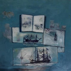 Raventos Blau   Boot  Original-expressionistisches Acrylgemälde