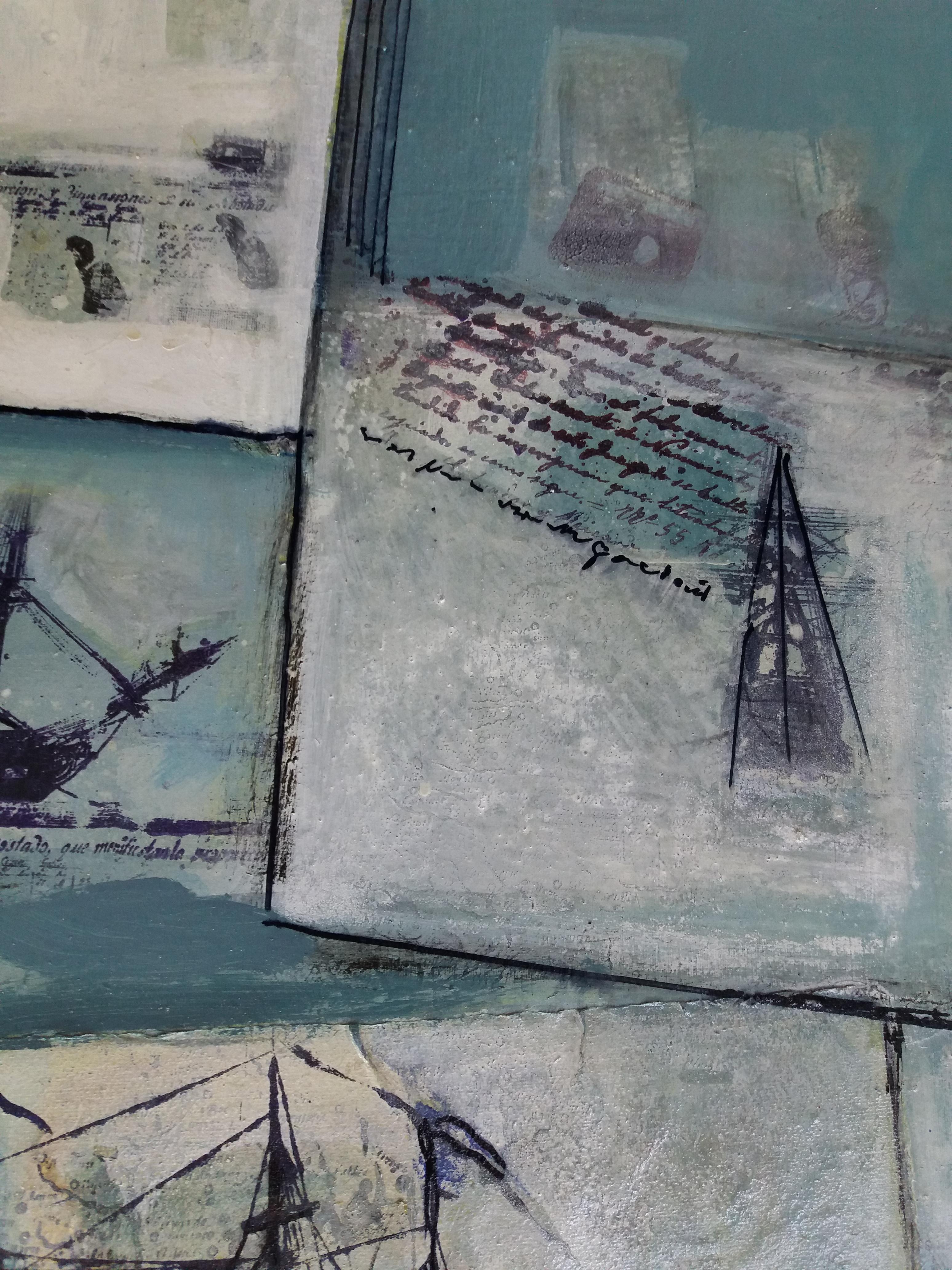 Escritura y Barcos original expressionist acrylic painting
RAVENTÓS Mª Assumpció – (San Sadurní d’Anoia, Barcelona 1930).
Raventos trained at the elite Sant Jordi School of Fine Arts in Barcelona.
Raventós expanded her studies in etching and