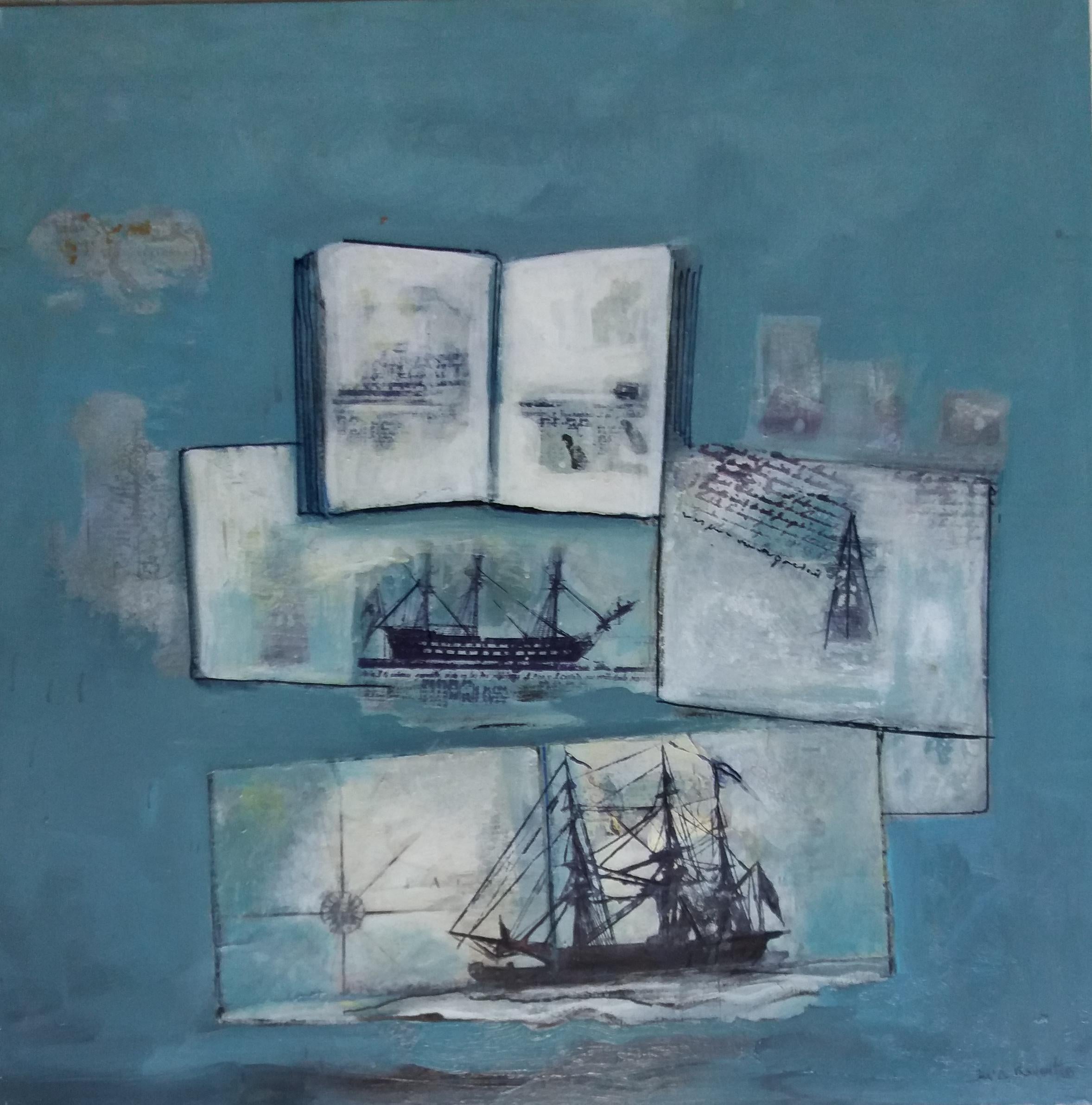 Raventos  Blue   Boat  original expressionist acrylic painting 2