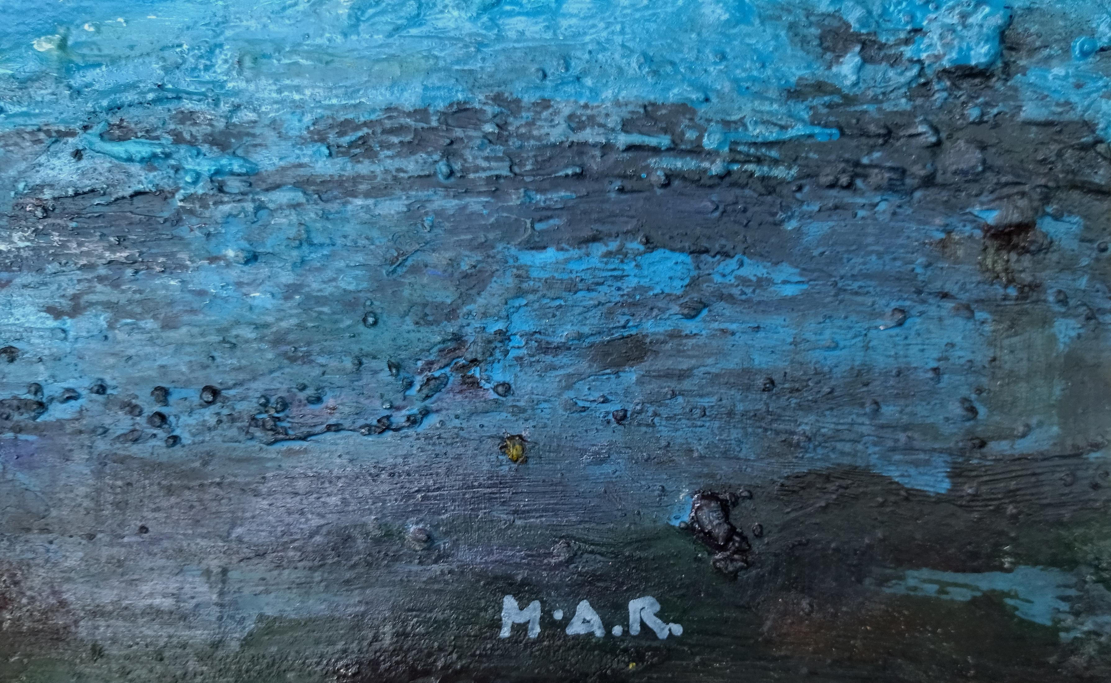 Raventos  Marineblau Sonnenaufgang  Original abstrakte Mixed-Media-Werke (Expressionismus), Painting, von Maria Asuncion Raventos