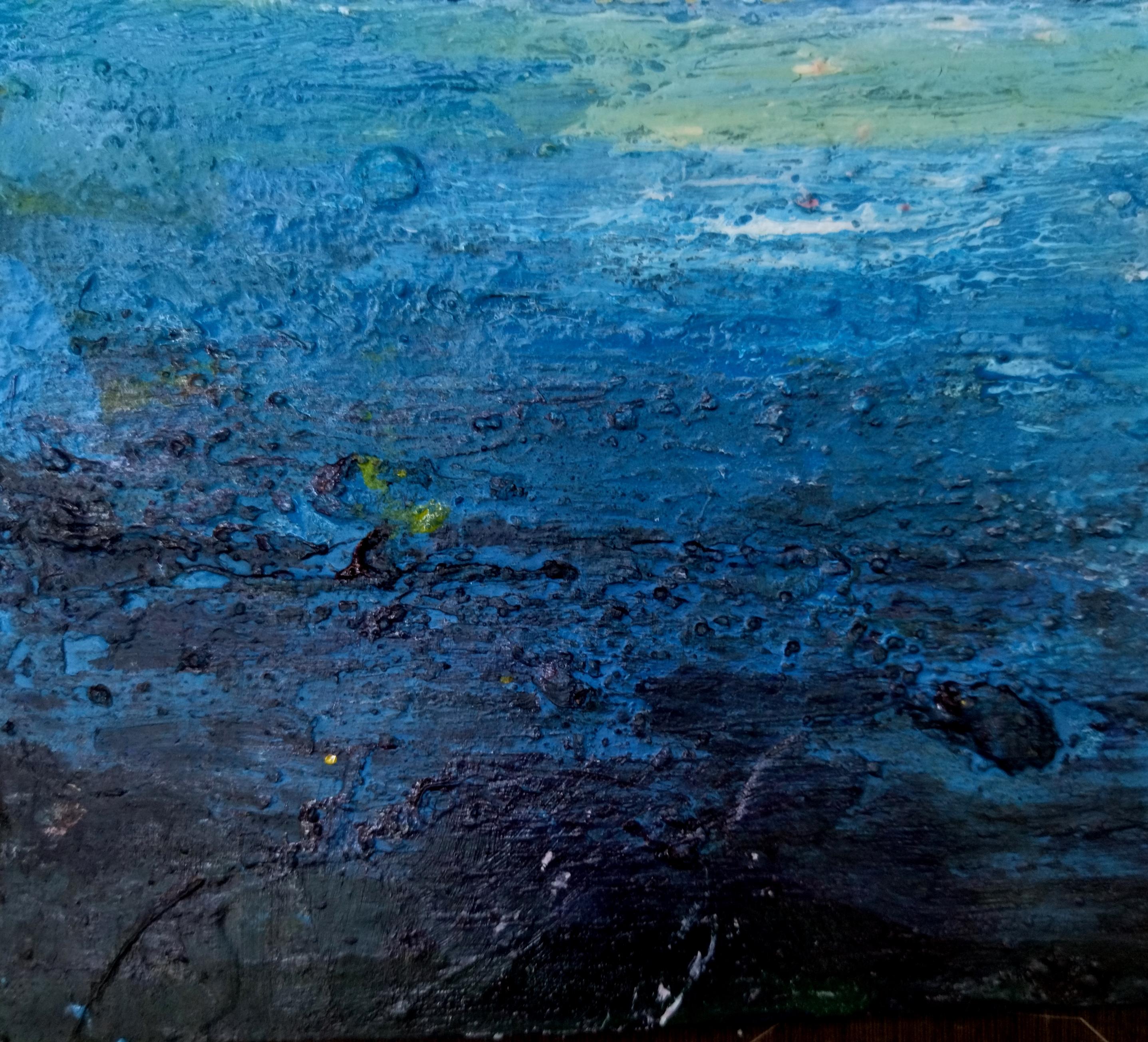 Raventos  Azul Marino Amanecer  original abstracto técnica mixta en venta 1