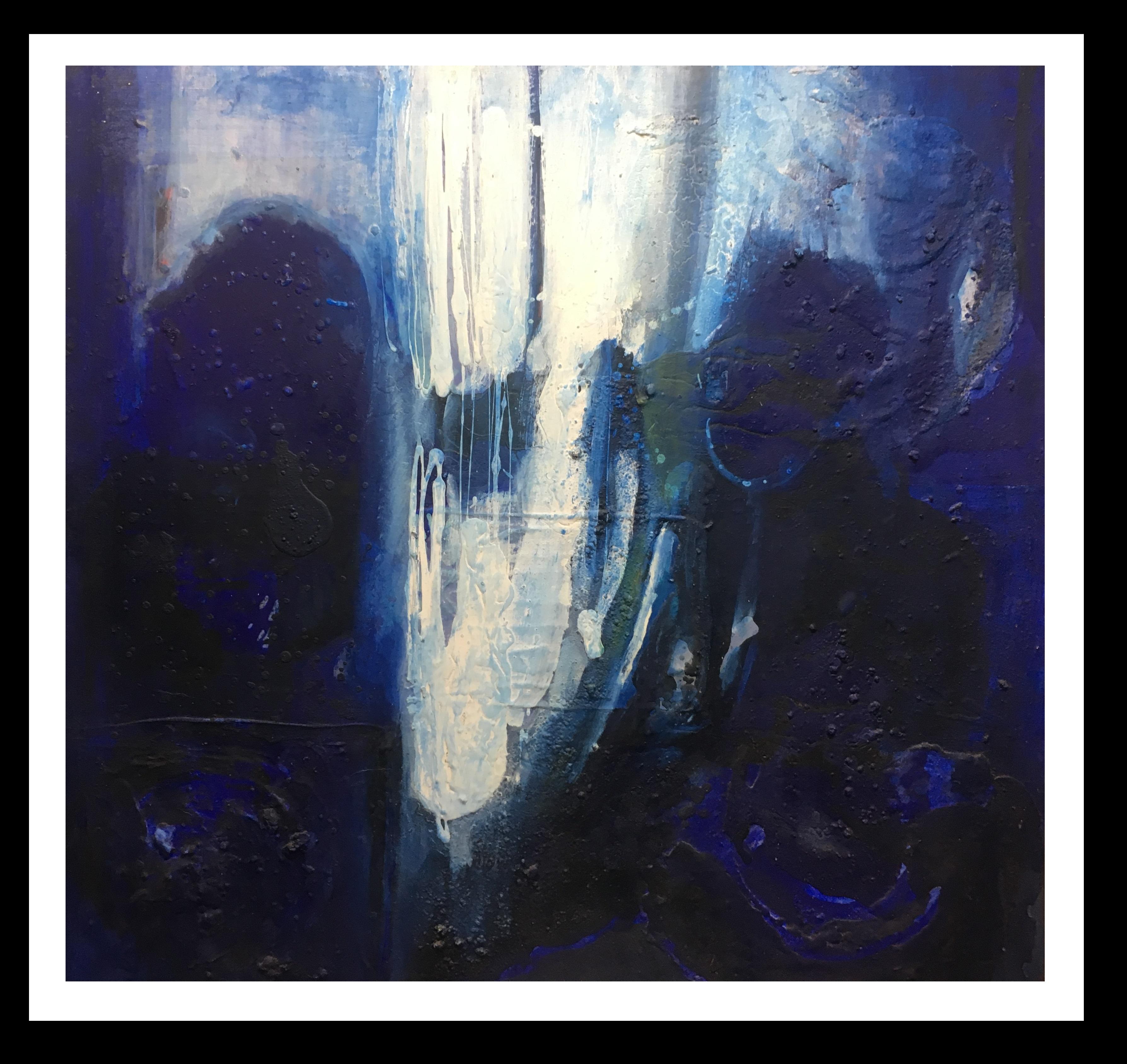 Maria Asuncion Raventos Abstract Painting - RAVENTOS  Blue Sea  original abstract mixed media painting