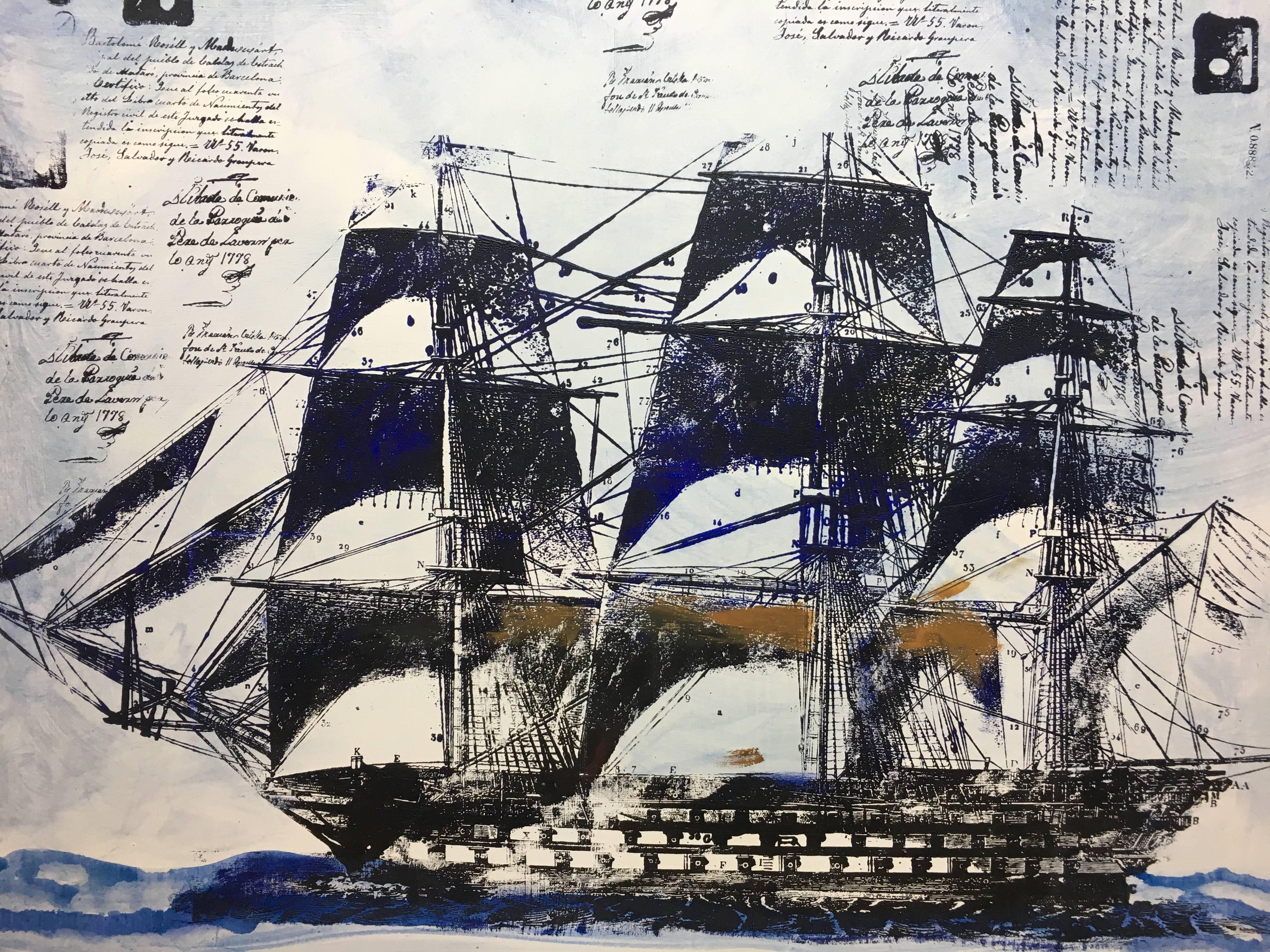 Raventos  Boat Marina II, original expressionistisches Acrylgemälde (Expressionismus), Painting, von Maria Asuncion Raventos