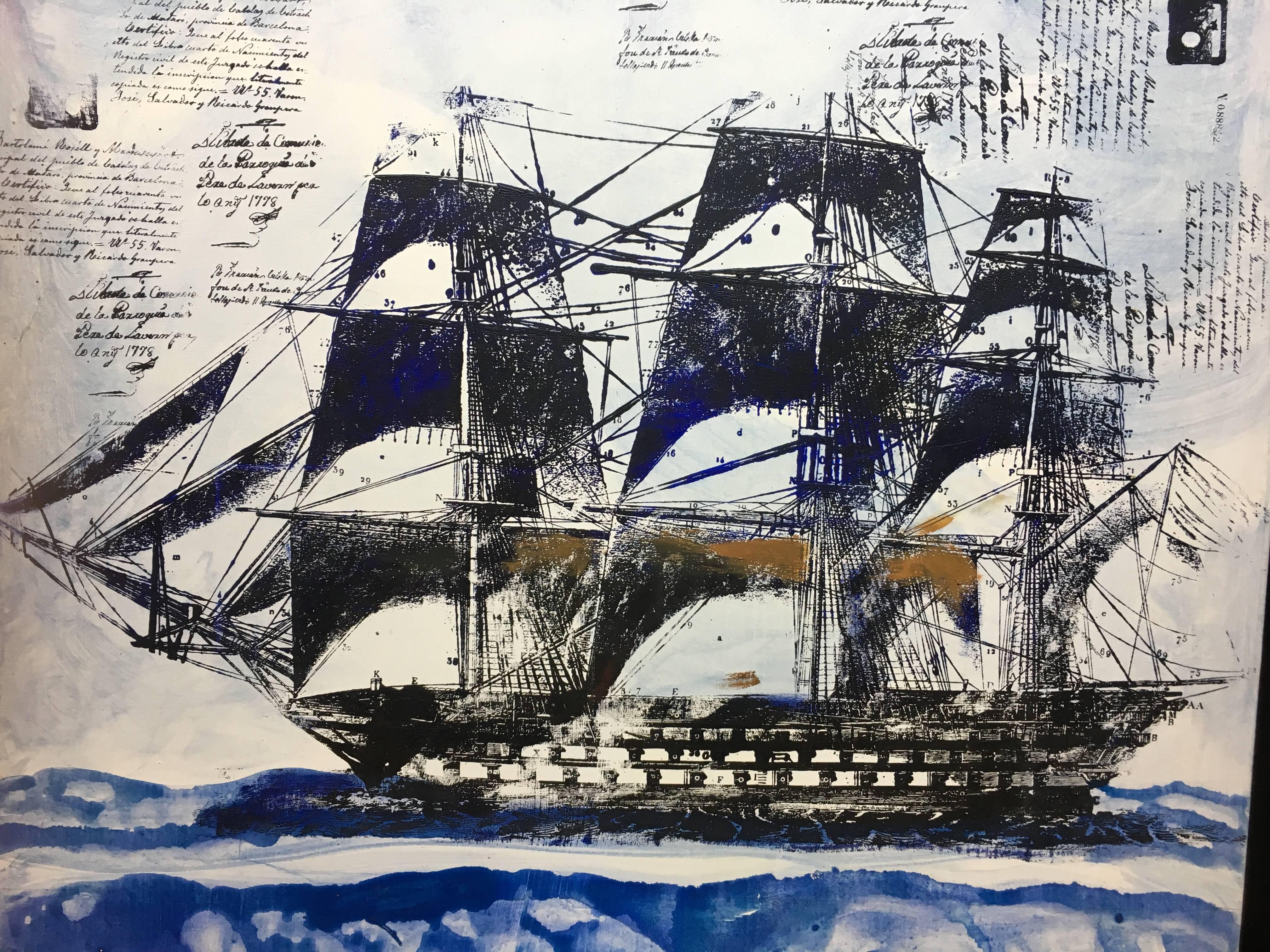 Raventos  Boat Marina II, original expressionistisches Acrylgemälde im Angebot 3
