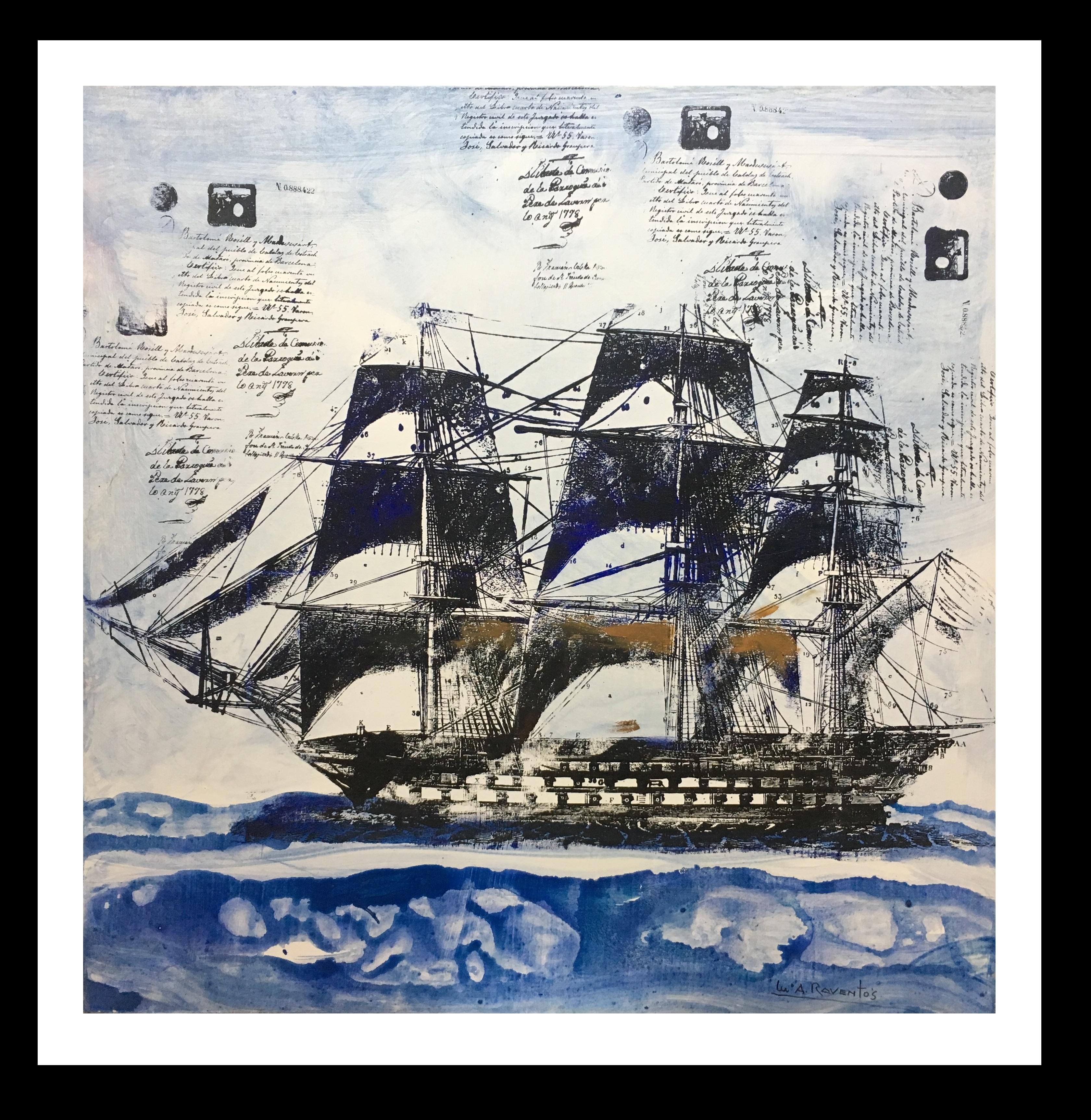 Raventos  Boat Marina II " original expressionist acrylic painting