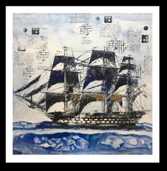 Raventos  Boat Marina II " original expressionist acrylic painting