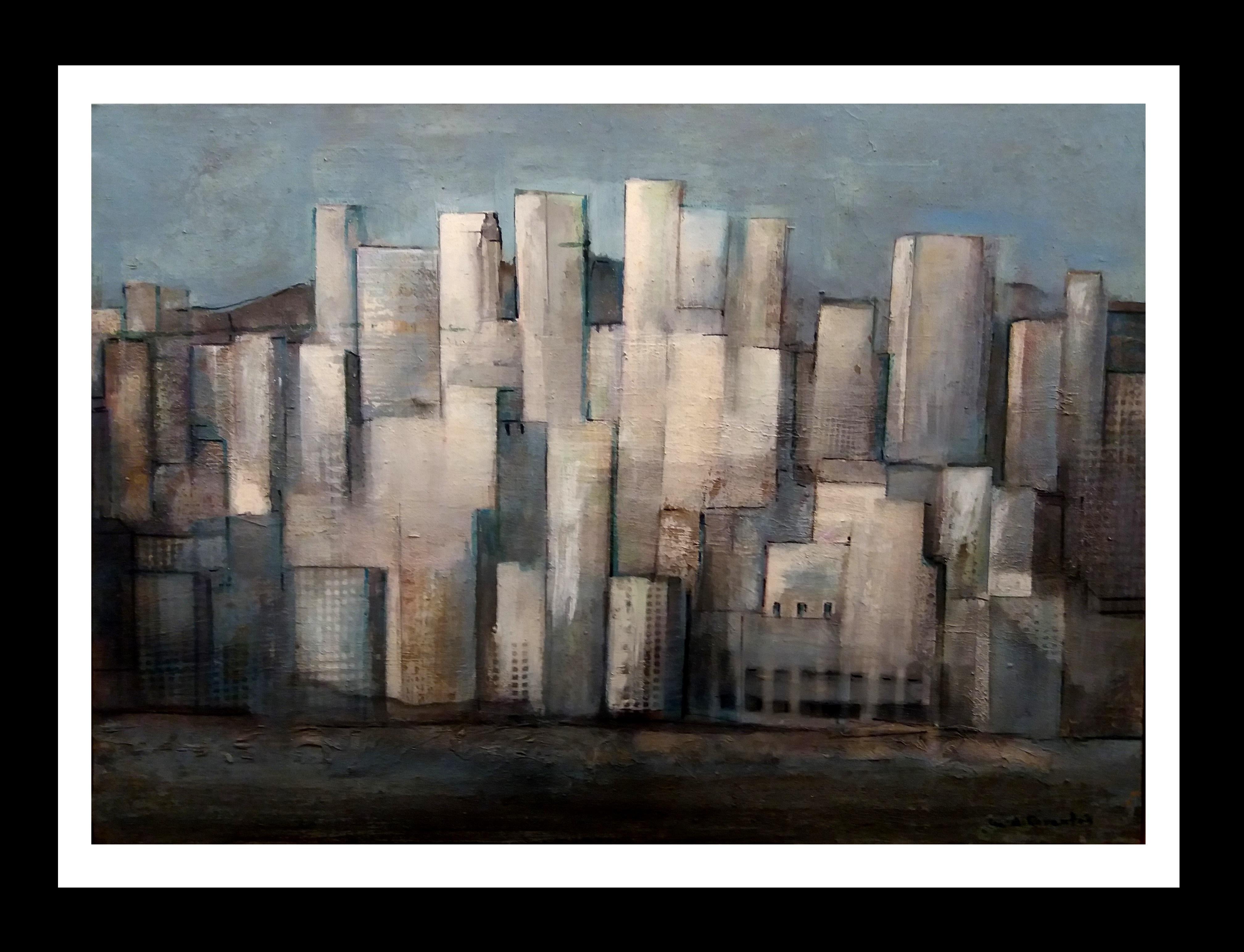 Landscape Painting de Maria Asuncion Raventos - Raventos  Edificios  Ciudad  Azul  pintura original