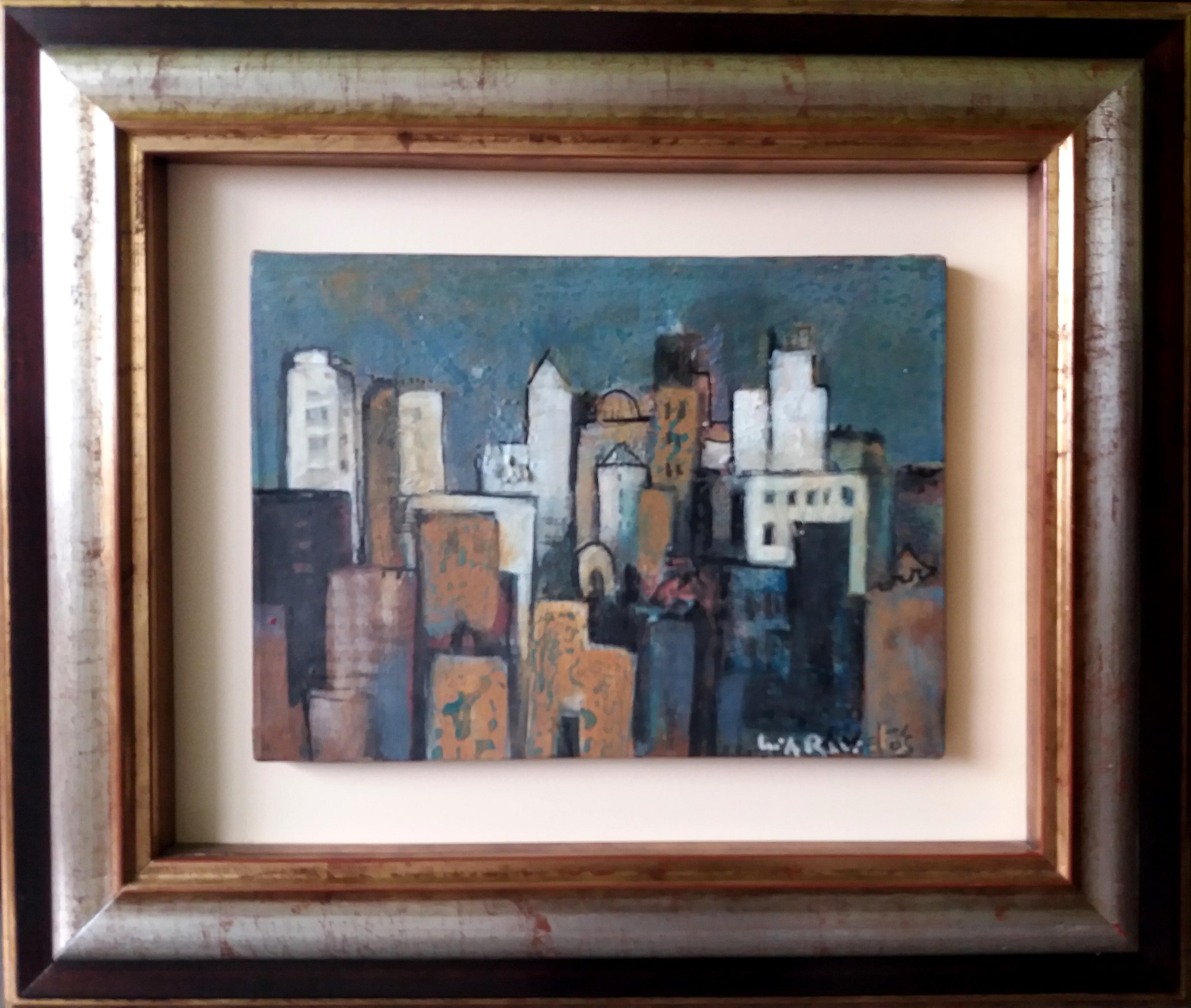 Raventos   Edifici  City Litle pittura acrilica espressionista originale - Painting di Maria Asuncion Raventos
