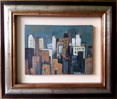 Raventos   Buildings  City Litle original expressionist acrylic painting